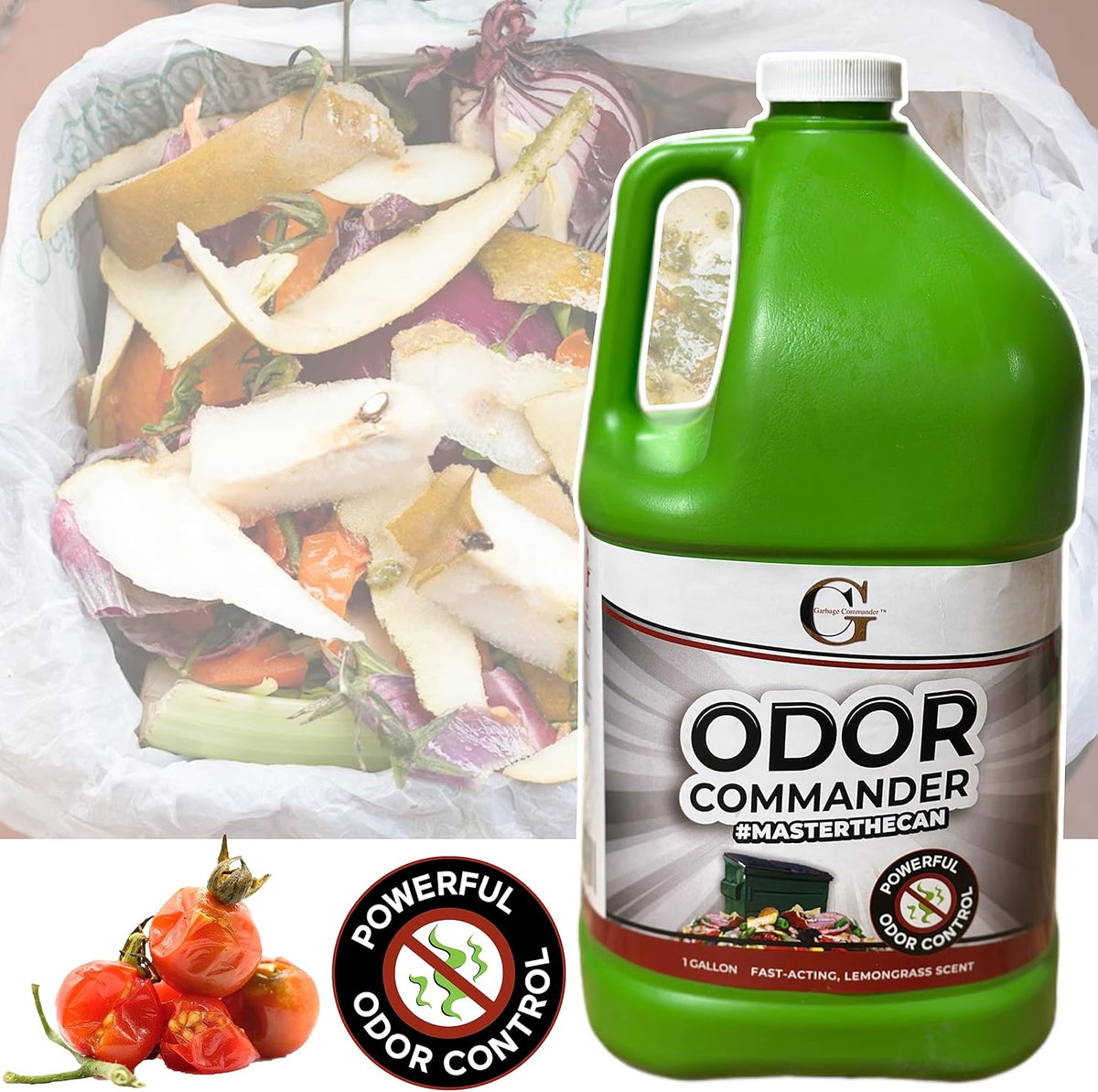 Garbage Commander Odor Commander, Odor Control Spray Bottle, 1 Gallon Refill, Lemongrass Scent
