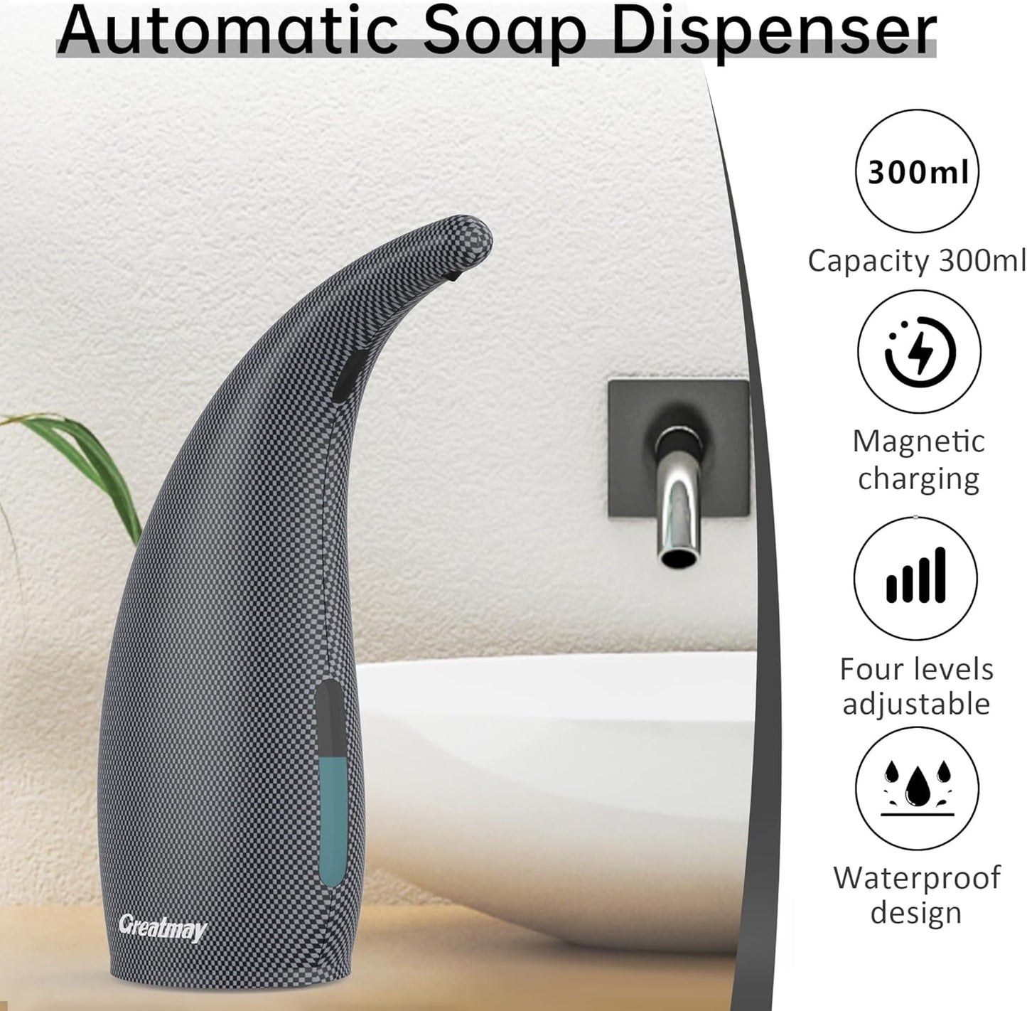 Adjustable Automatic Soap Dispenser Touchless, 4 Adjustable Levels Touchless Sensor Liquid Soap