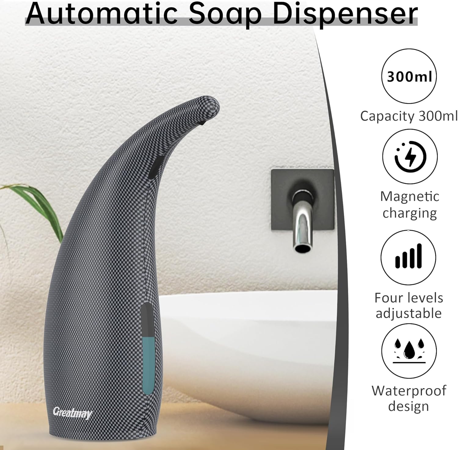 Adjustable Automatic Soap Dispenser Touchless, 4 Adjustable Levels Touchless Sensor Liquid Soap