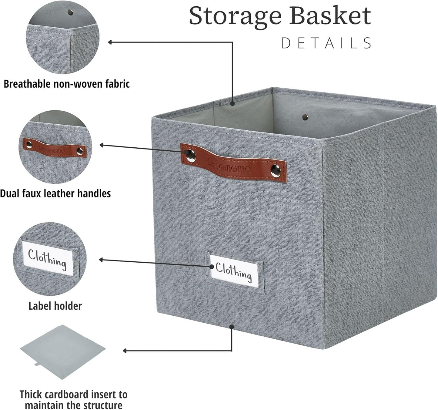 DECOMOMO Storage Bins, Cube Storage Bin with Labels, Fabric Storage Cubes for Shelves (11" / 6pcs