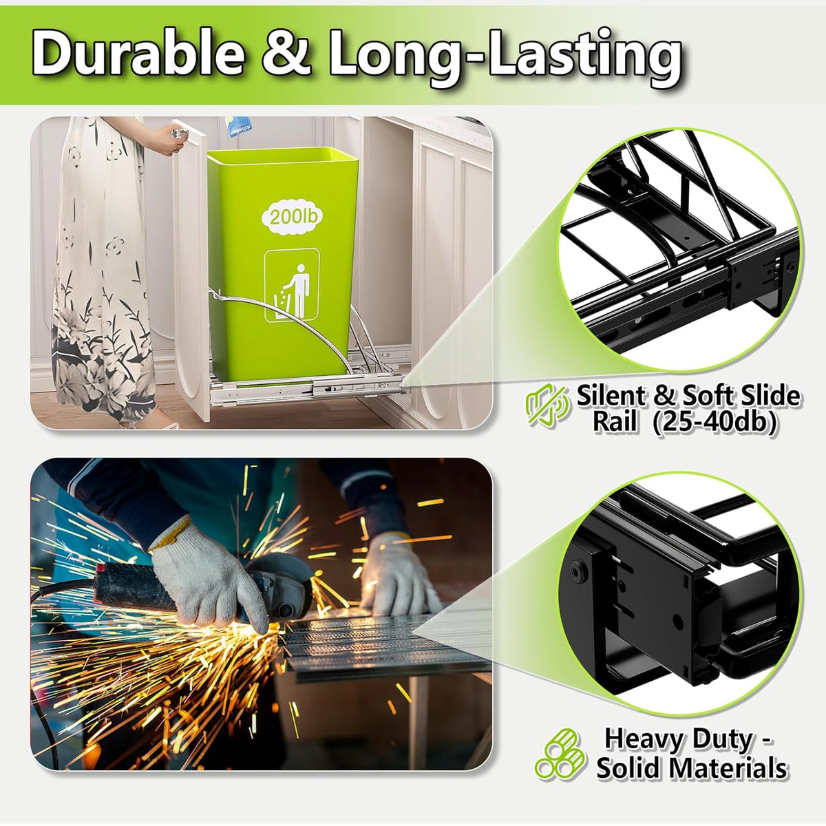 Pull Out Trash Can Under Cabinet 7-13 Gallon 50 Qt Under Sink Trash Can Pull Out Trash Can for