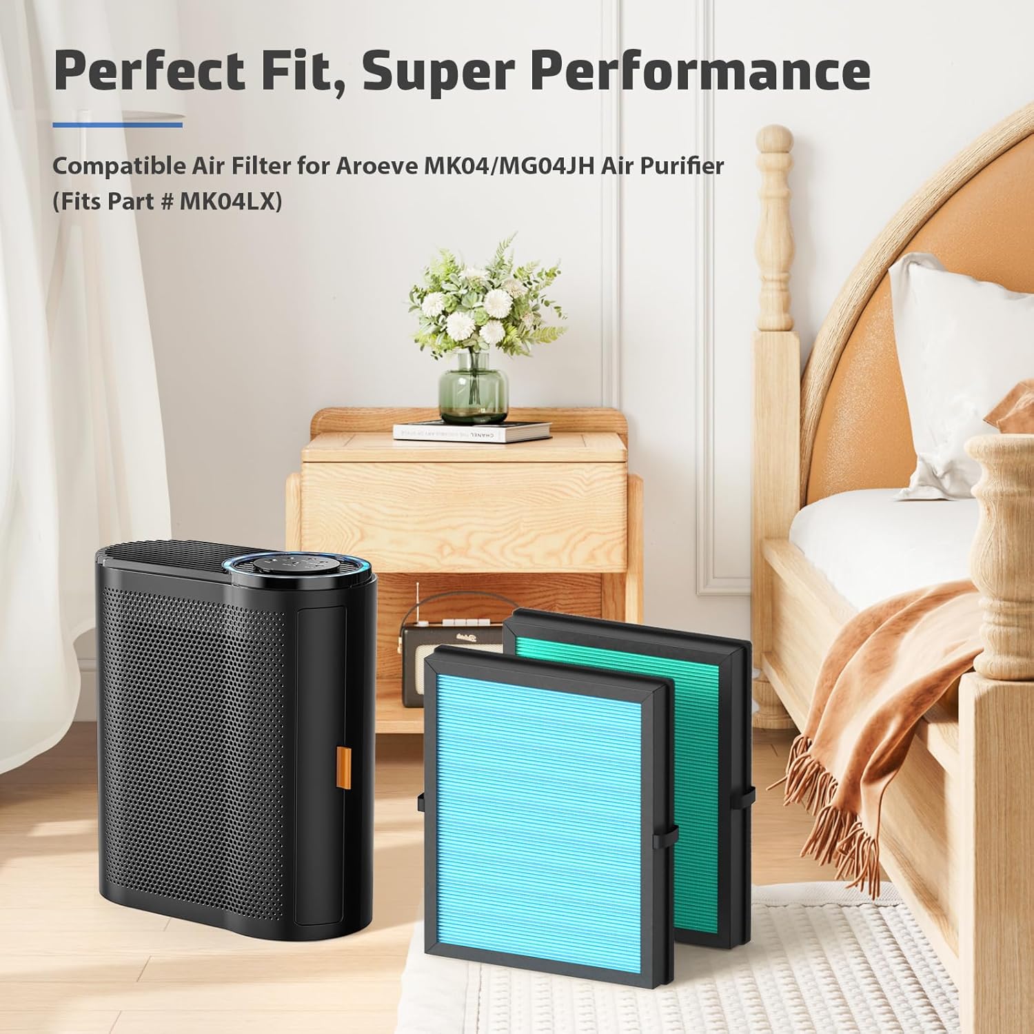 2-Pack MK04 Air Filter Replacement for Aroeve MK04/MG04JH Air Purifier - 4-in-1 H13 True HEPA