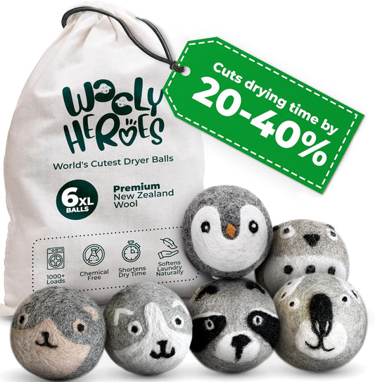 No More Dryer Sheets! Reusable Wool Dryer Balls XL 6-Pack - Reduces Static, Cuts Dry Time, &