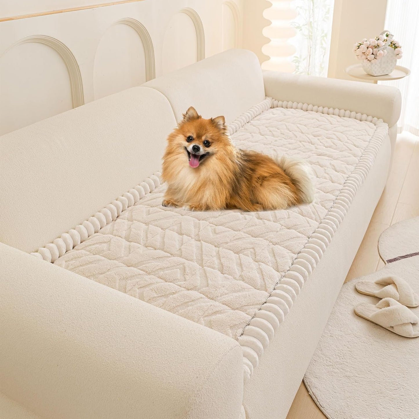 OTOB Plush Couch Cover for Dogs Washable, Non Slip Fuzzy Soft Armrest Backrest Sofa Slipcovers