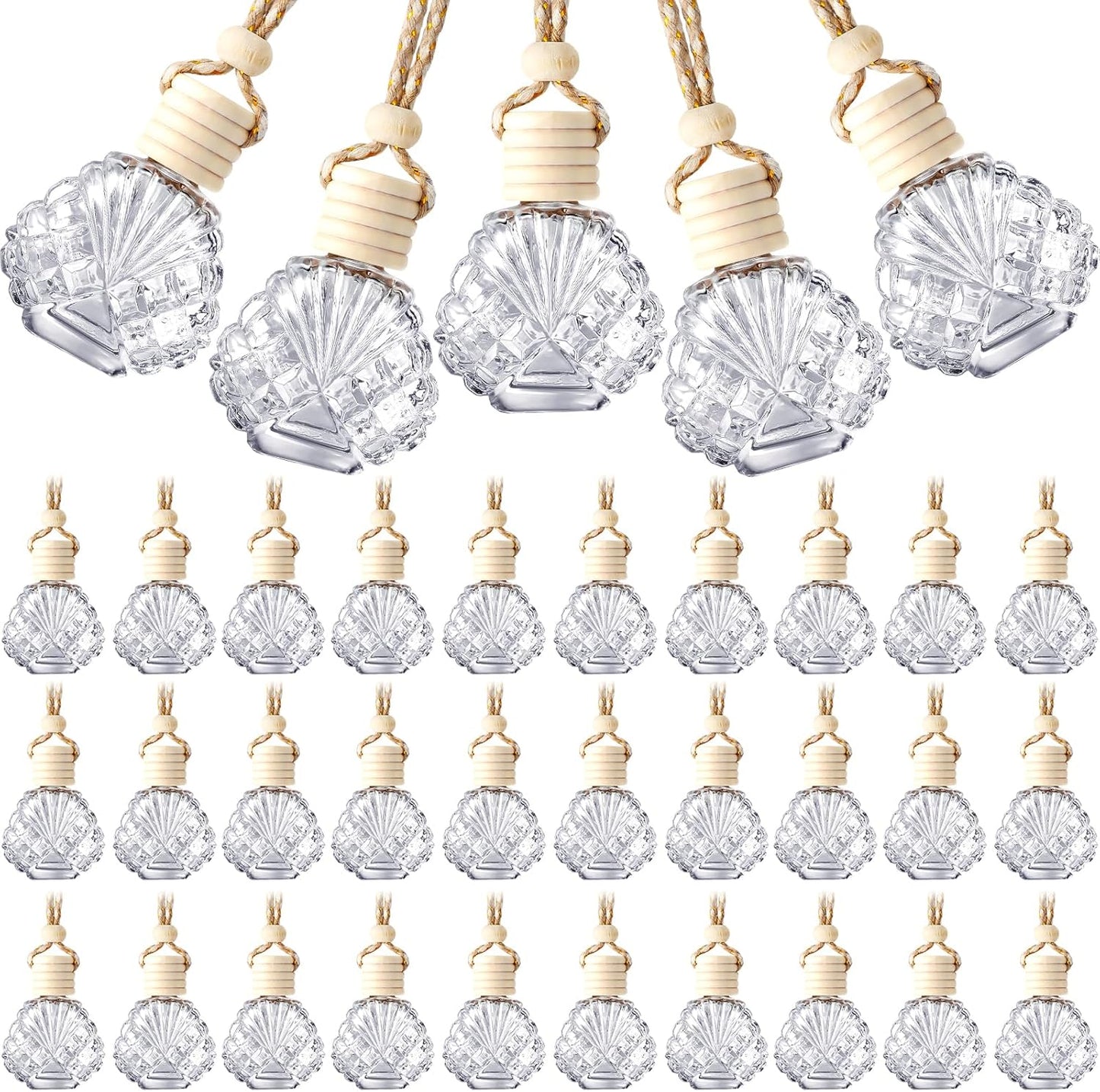 BBTO 50 Pcs Hanging Car Air Freshener Car Diffuser Bottles Empty Glass Perfume Bottle Freshener
