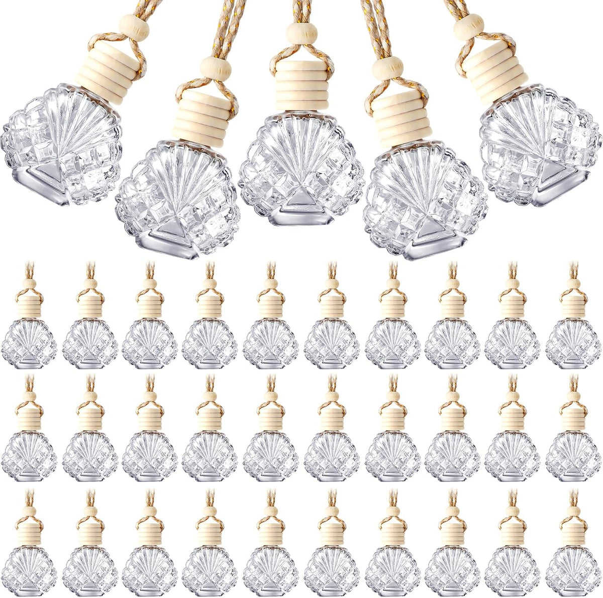 BBTO 50 Pcs Hanging Car Air Freshener Car Diffuser Bottles Empty Glass Perfume Bottle Freshener