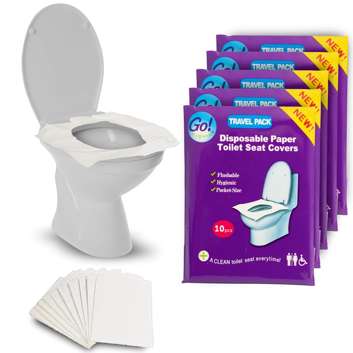 XL Travel Pack of 4 Packs (40-Count) + 1 Free Pack (10-Count) ! - Disposable Toilet Seat Covers