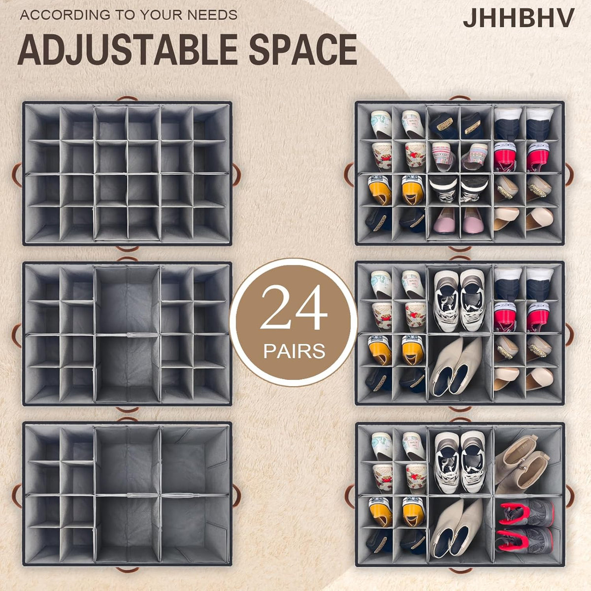 2 Pack Shoe Organizer for Closet, Adjustable Shoe Box Storage Containers, Large Foldable Shoe Bins