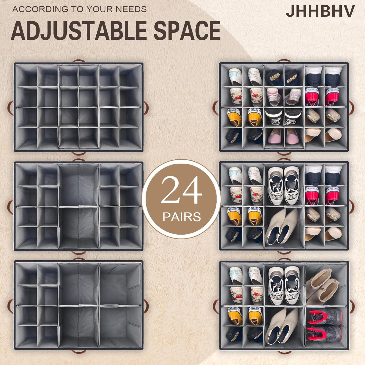 2 Pack Shoe Organizer for Closet, Adjustable Shoe Box Storage Containers, Large Foldable Shoe Bins