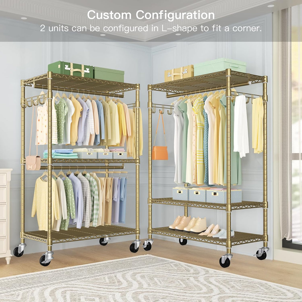 FUTASSI P1 Rolling Clothes Rack, Movable Metal Garment Closet Organizer with Lockable Wheels