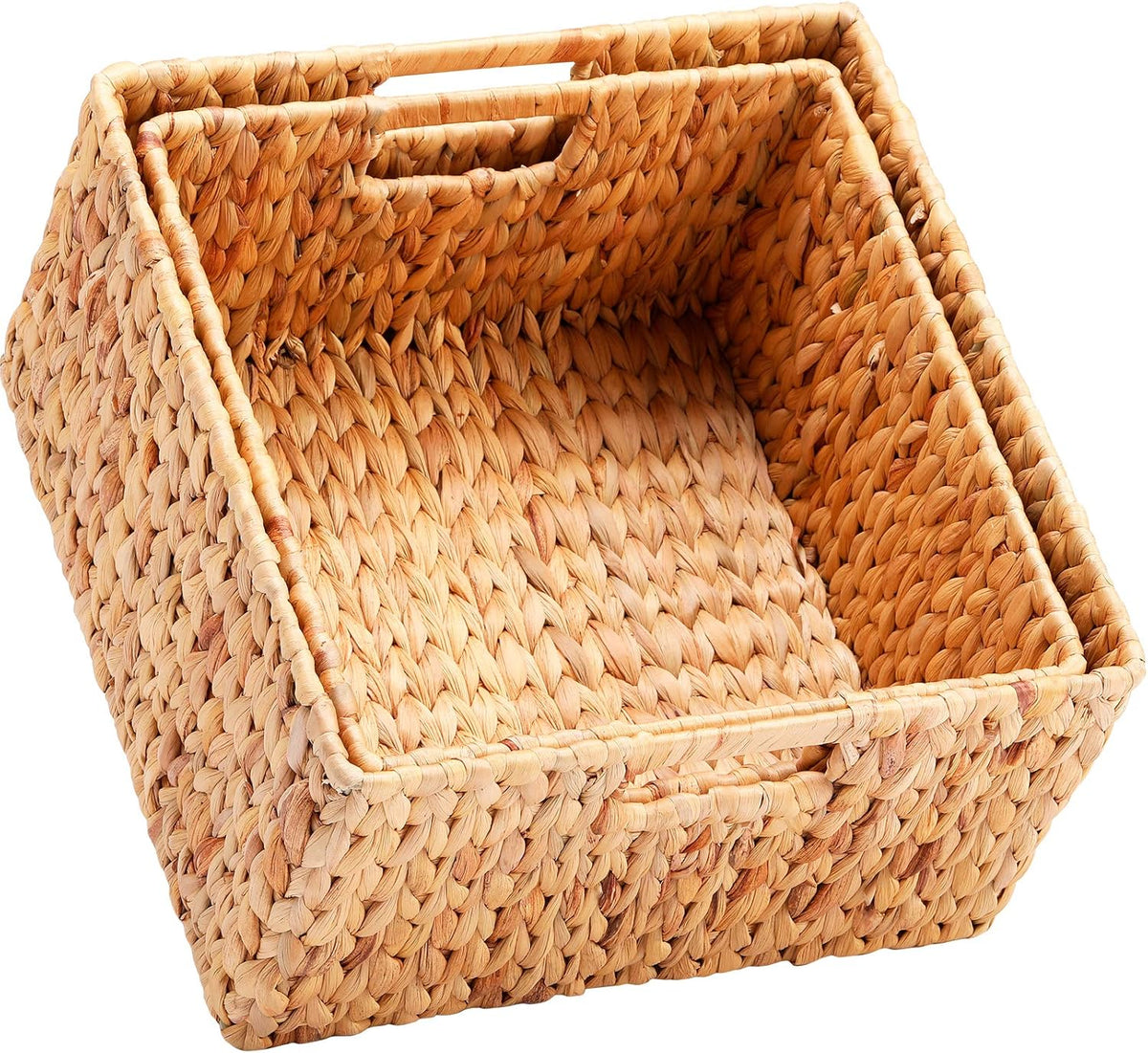 HOONEX Water Hyacinth Storage Baskets for Organizing, Decorative Wicker Baskets with Carrying
