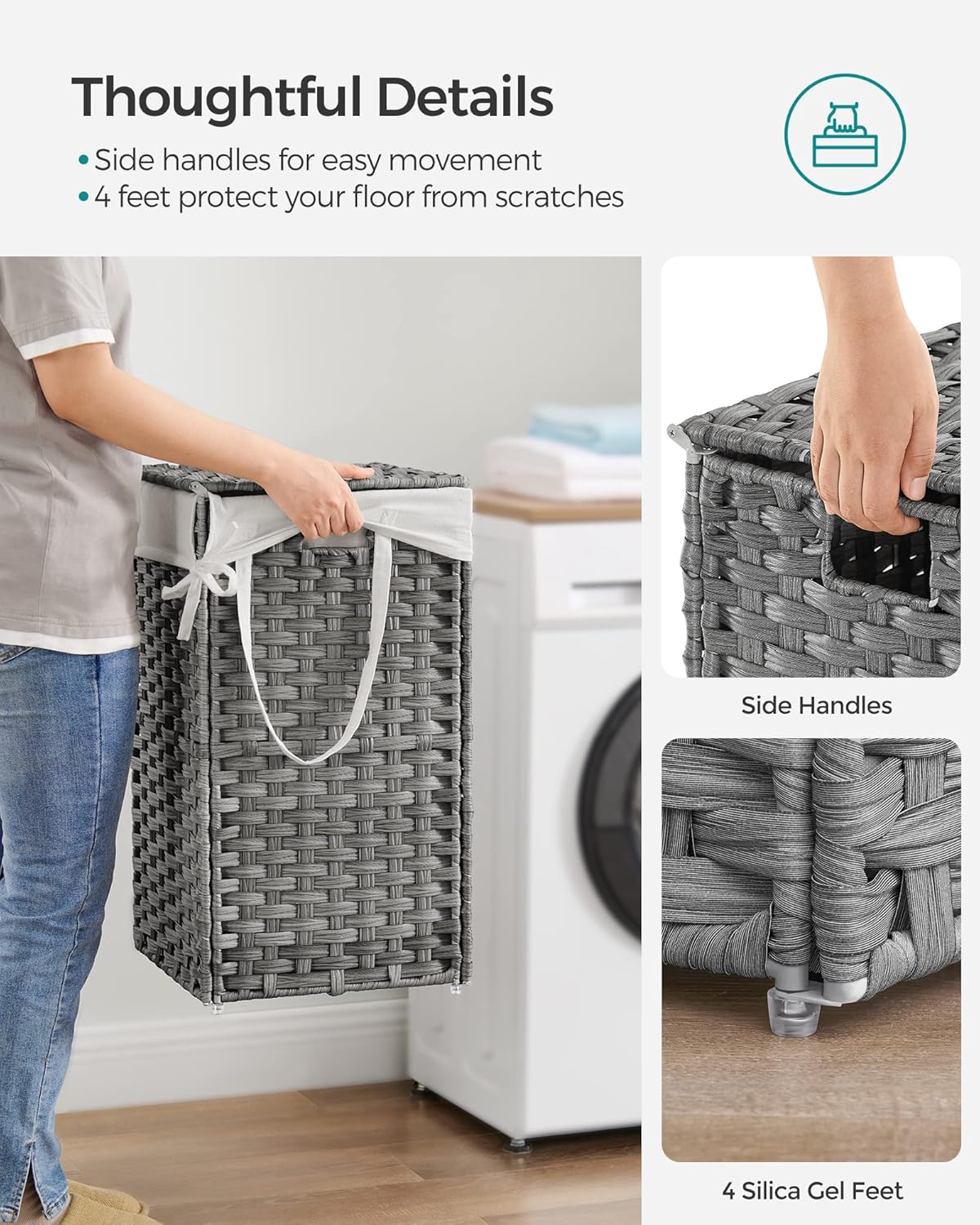 SONGMICS Laundry Hamper with Lid, 17.2 Gallon (65 L) Synthetic Rattan Clothes Laundry Basket with