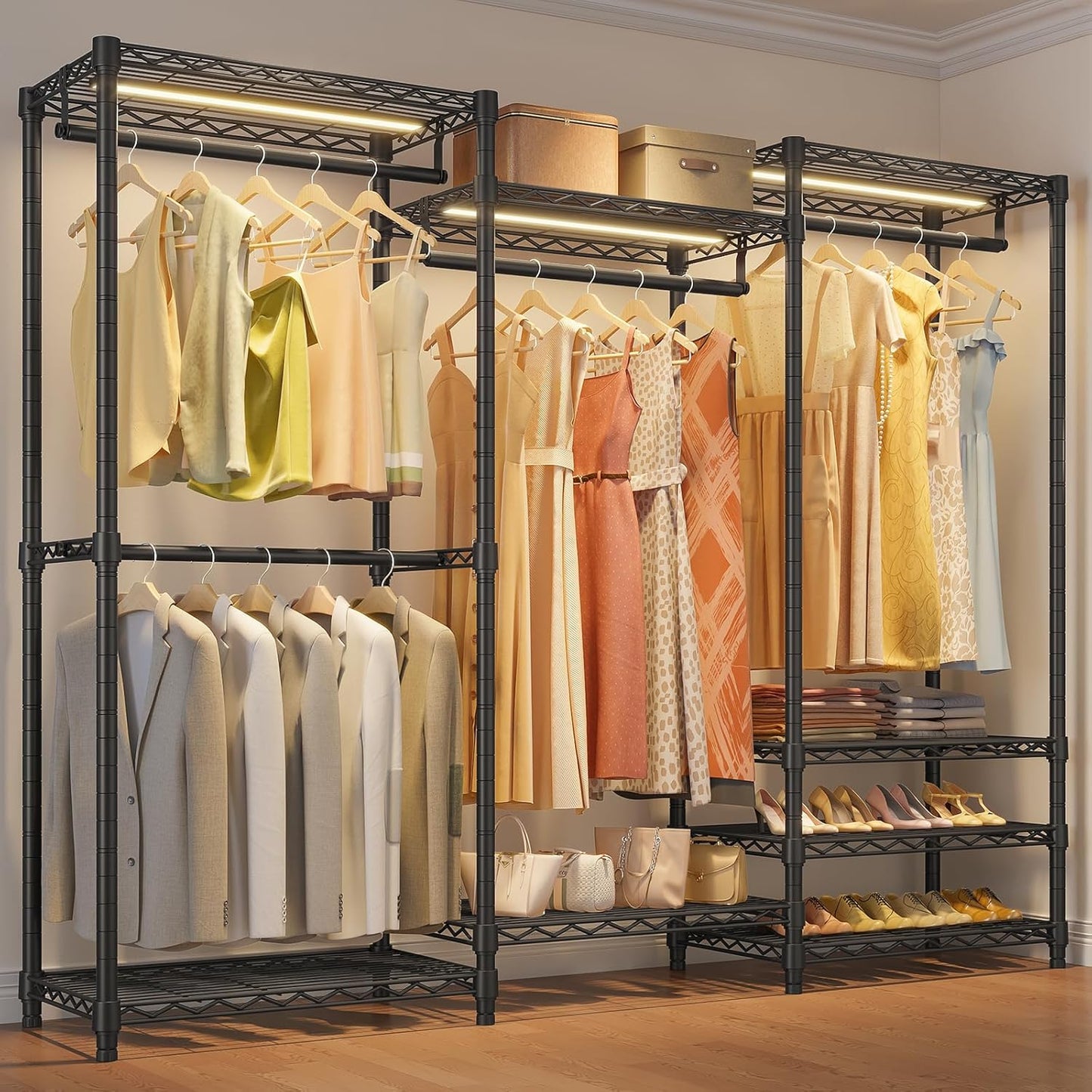 VIPEK V5L Garment Rack Heavy Duty Clothes Racks with Dimmable LED Light, 3000K Warm White, Portable