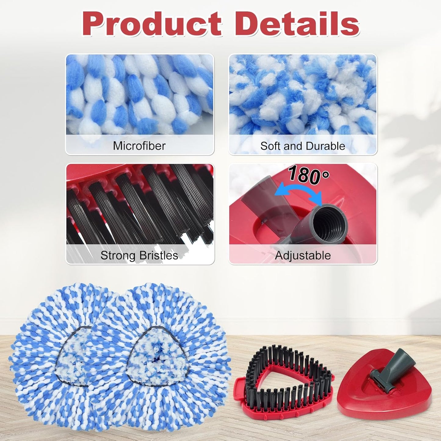 Spin Mop Replace Head, Base, Scrubber, Mop Handle for OCedar RinseClean 2-Tank System, Include 2