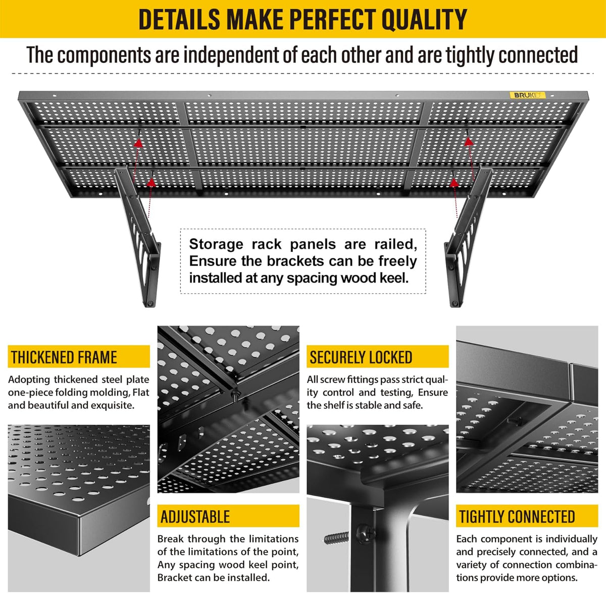2Pack 1.64x4ft Adjustable Metal Garage Wall Shelving Heavy Duty Garage Storage Shelf Wall Mounted