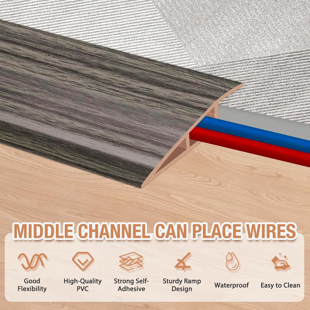 Floor Transition Strip Self Adhesive Vinyl Door Threshold for Doorways Carpet Edging Trim Overlap