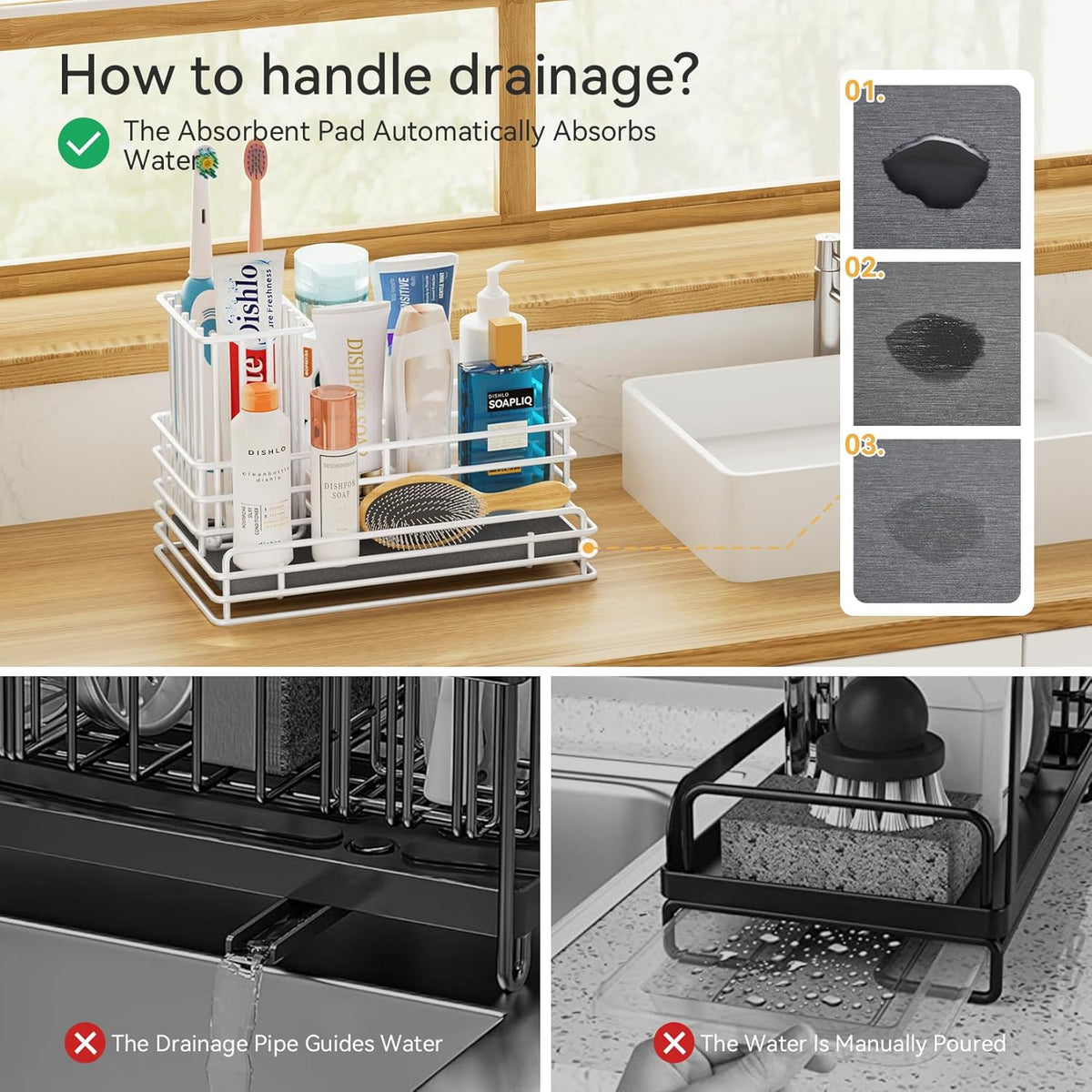 Yofidra Sponge Holder for Kitchen Sink Organizer Caddy: Sink Sponge with Instant Drying Stone