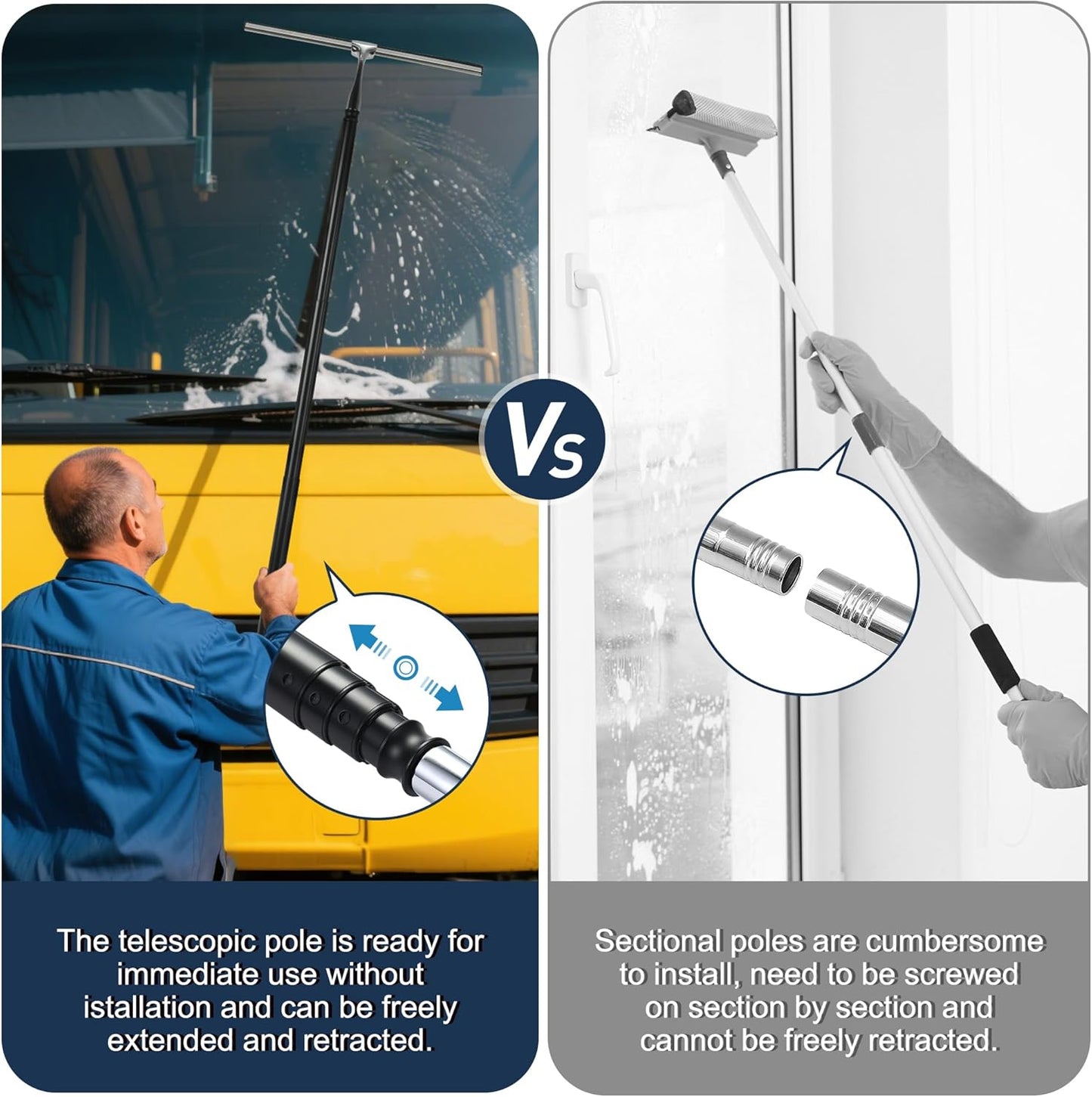 12-51’’ Telescopic Window Squeegee for Home, 2 in 1 Window Cleaning Squeegee Kit, Shower Squeegee