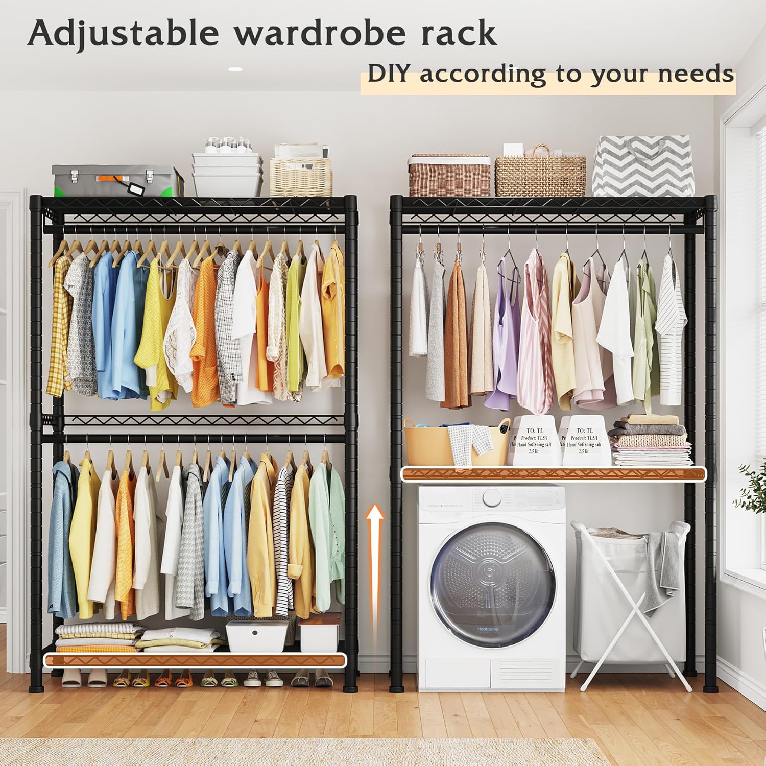 Raybee Heavy Duty Clothing Rack with Wheels,Rolling Clothes Rack for Hanging Clothes,Portable,2