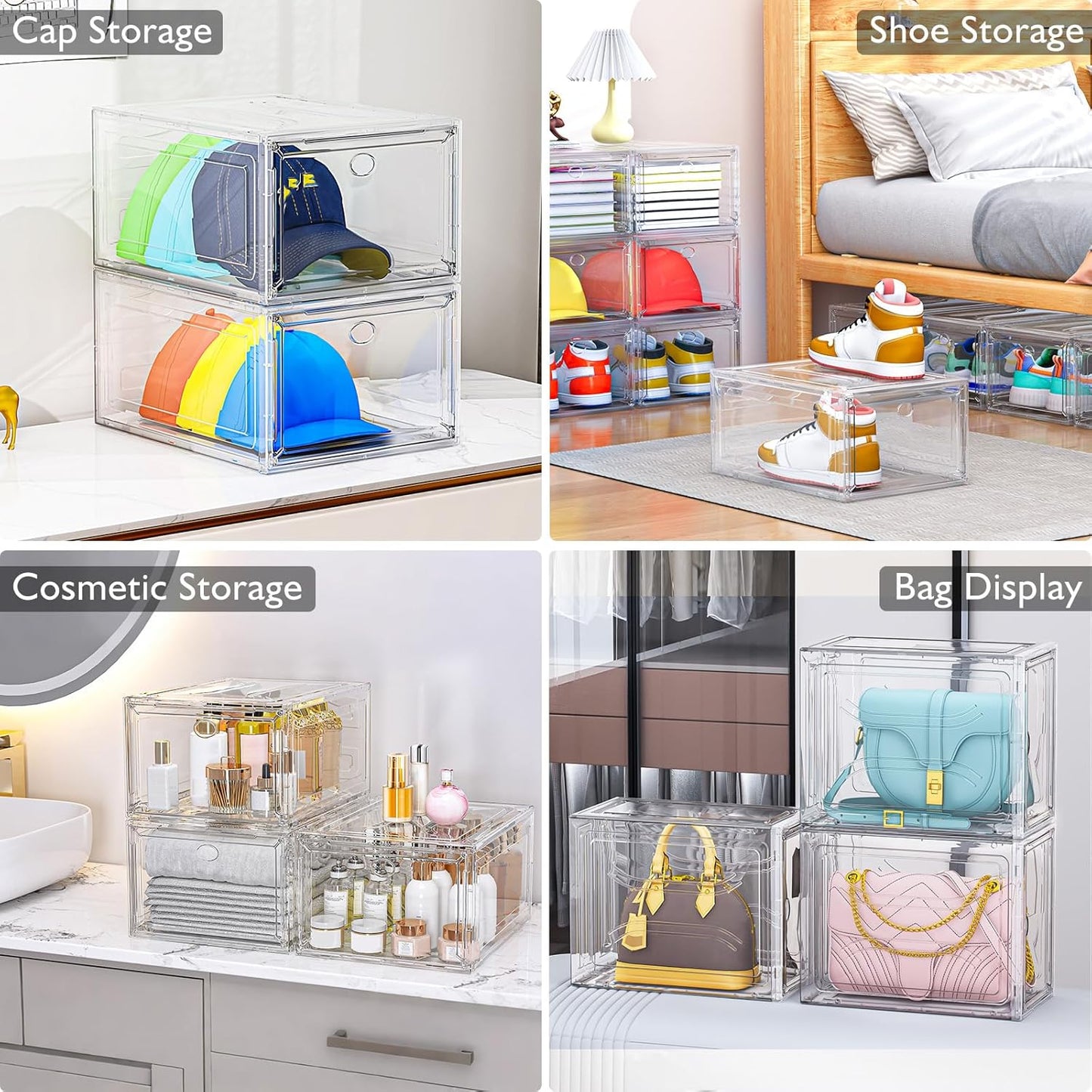 7 code Large Clear Shoe Boxes Organizer【Thicker Material】 Stronger Shoe Box with Magnetic Door