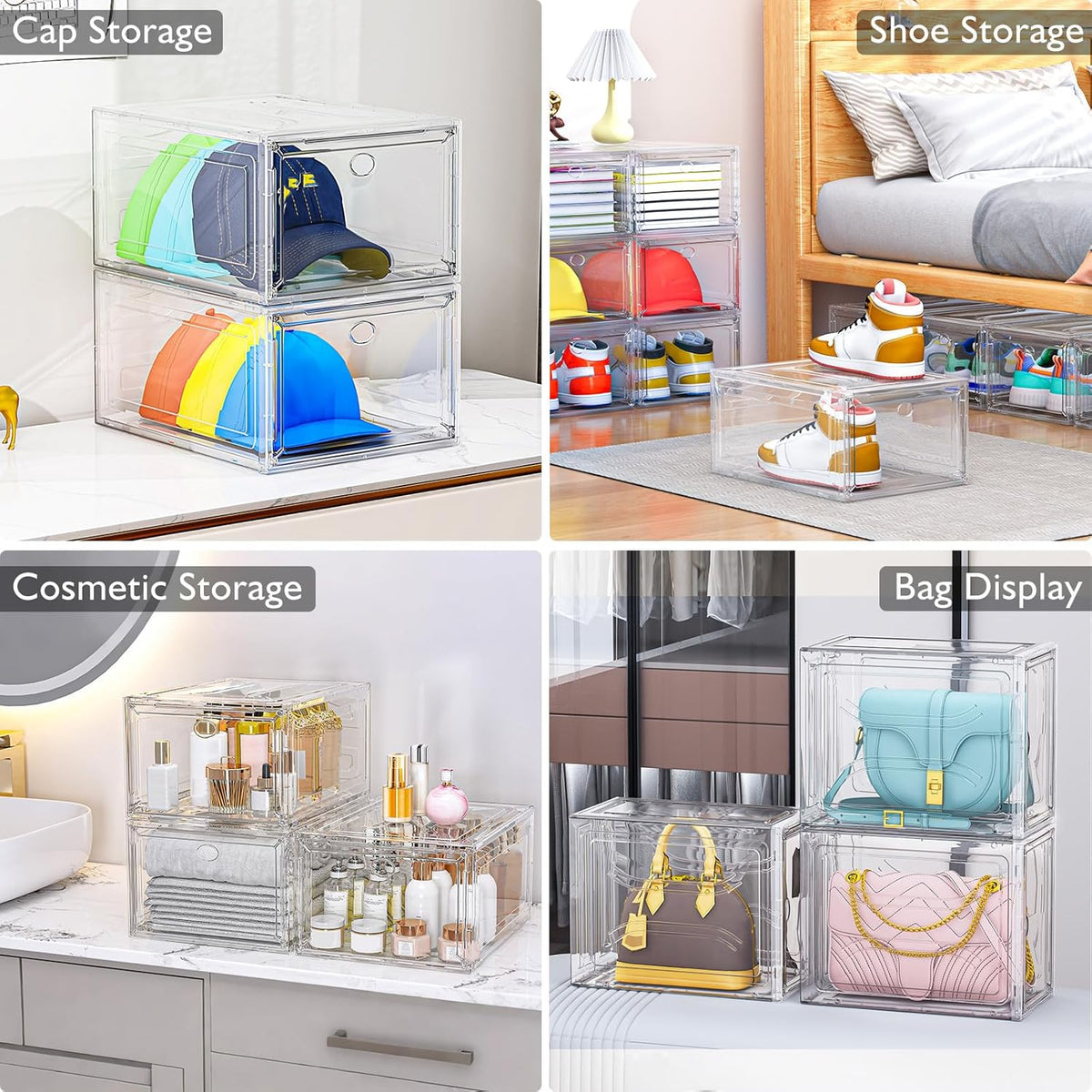 7 code Large Clear Shoe Boxes Organizer【Thicker Material】 Stronger Shoe Box with Magnetic Door