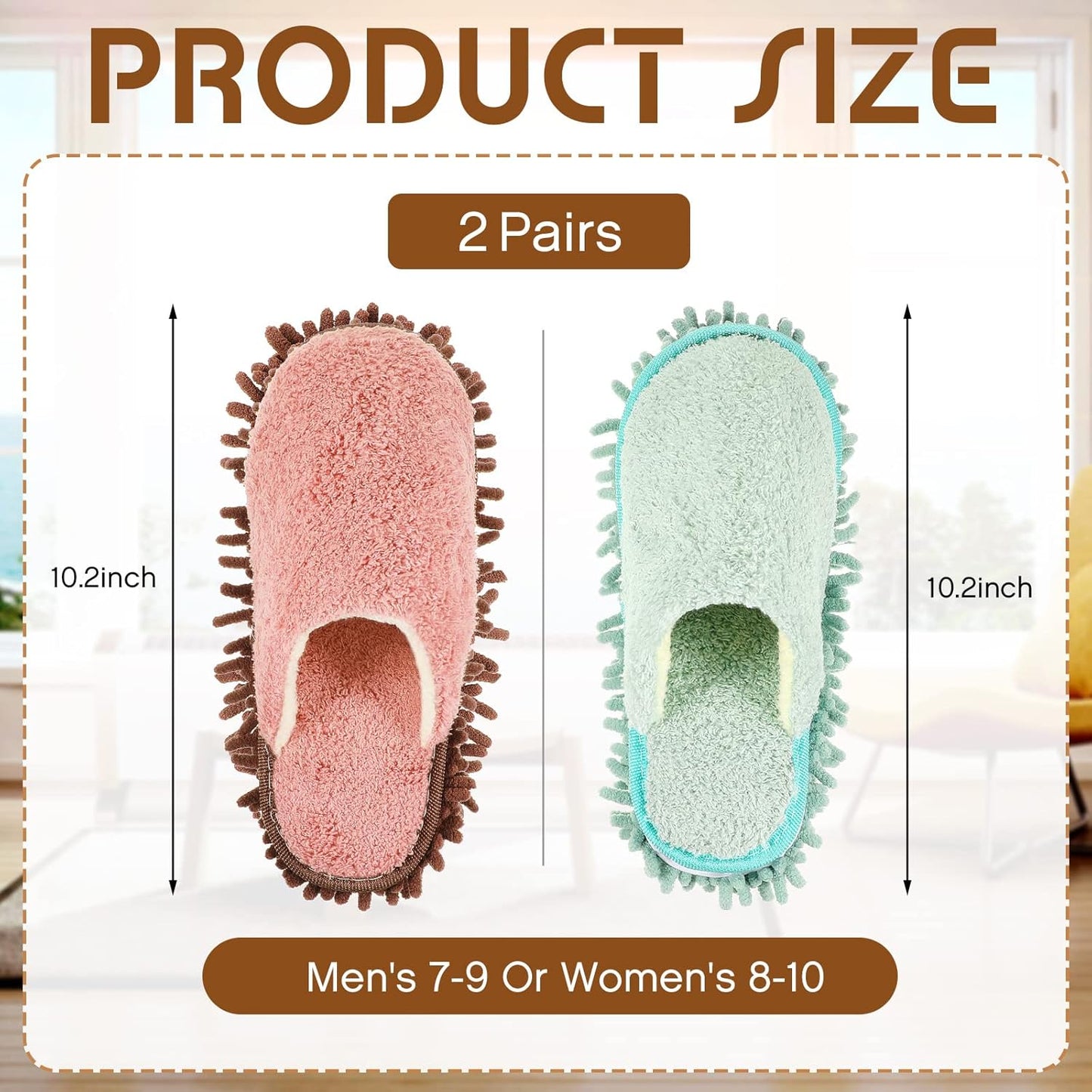 Jecery 2 Pair Microfiber Slippers Floor Cleaning Chenille Mop Slippers Base Board Cleaner Household