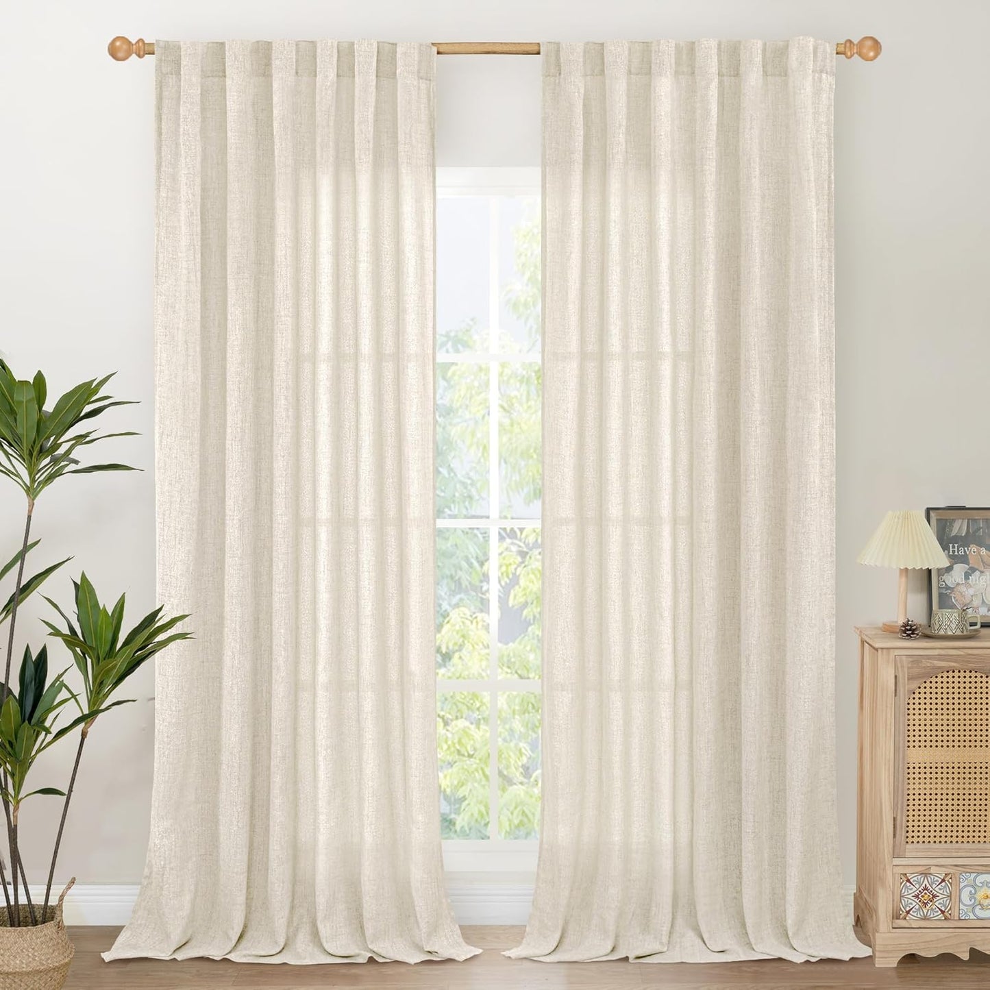 YoungsTex Extre Long Linen Curtains 102 Inch Length for Living Room, Semi Sheer Window Drapes with