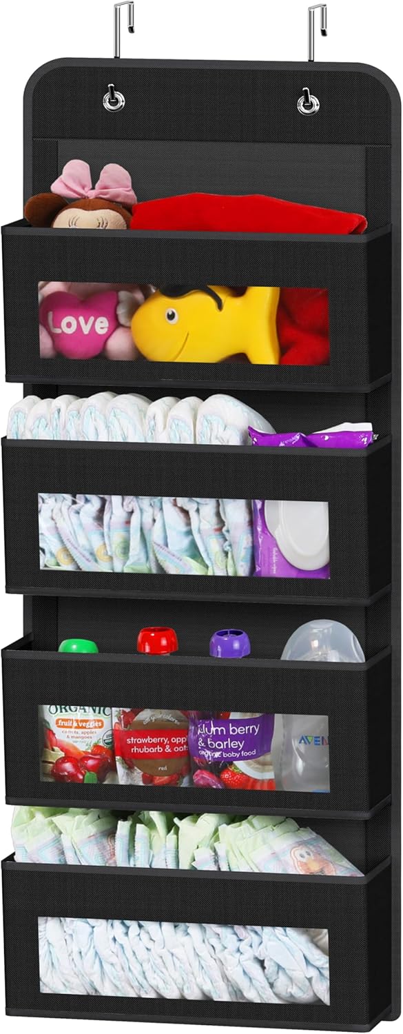 Simple Houseware 4 Clear Window Pocket Over Closet Door Storage Hanging Organizer for Bedroom