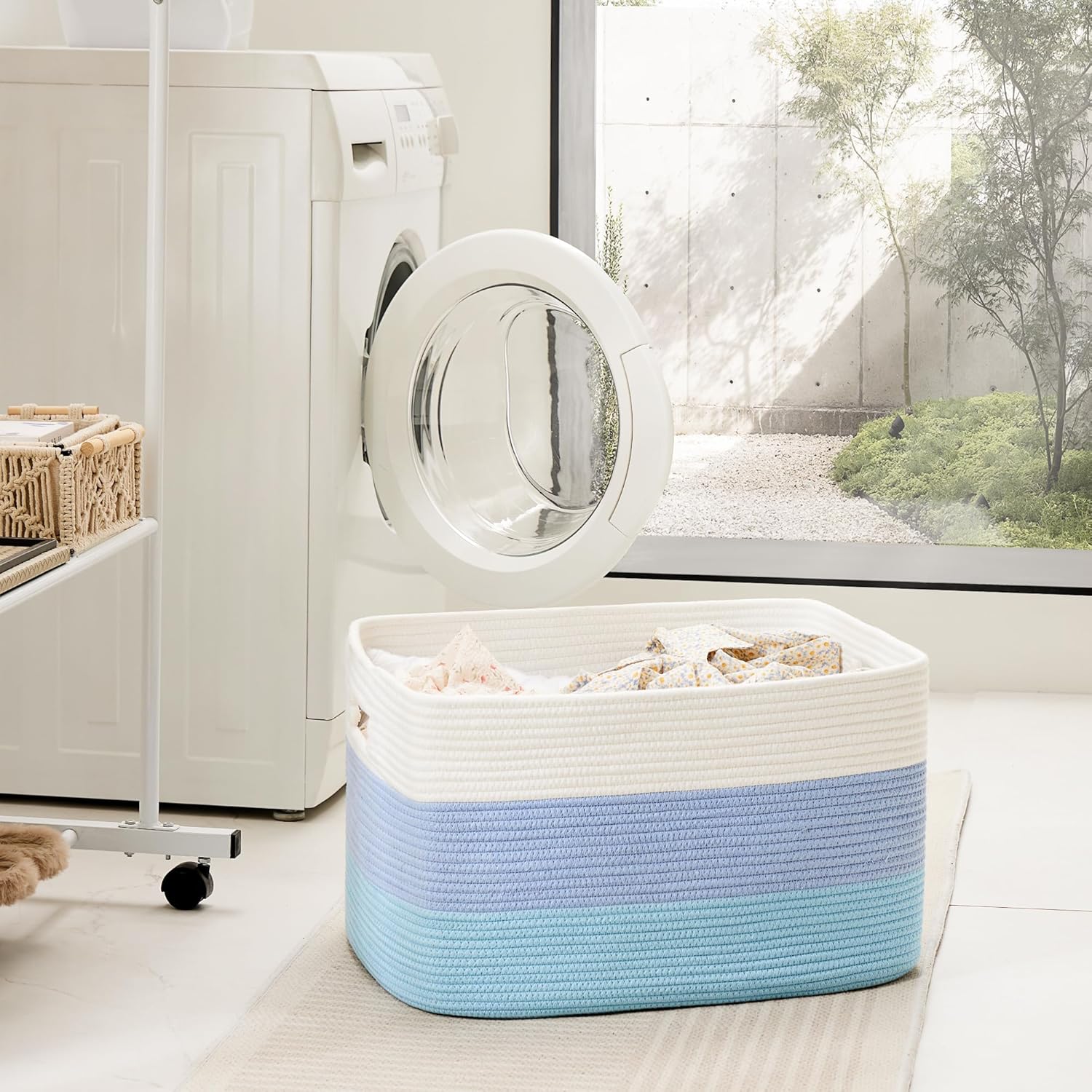 Blanket Basket,Rectangle Woven Baskets for Storage,30L Laundry Basket for Decorative Nursery