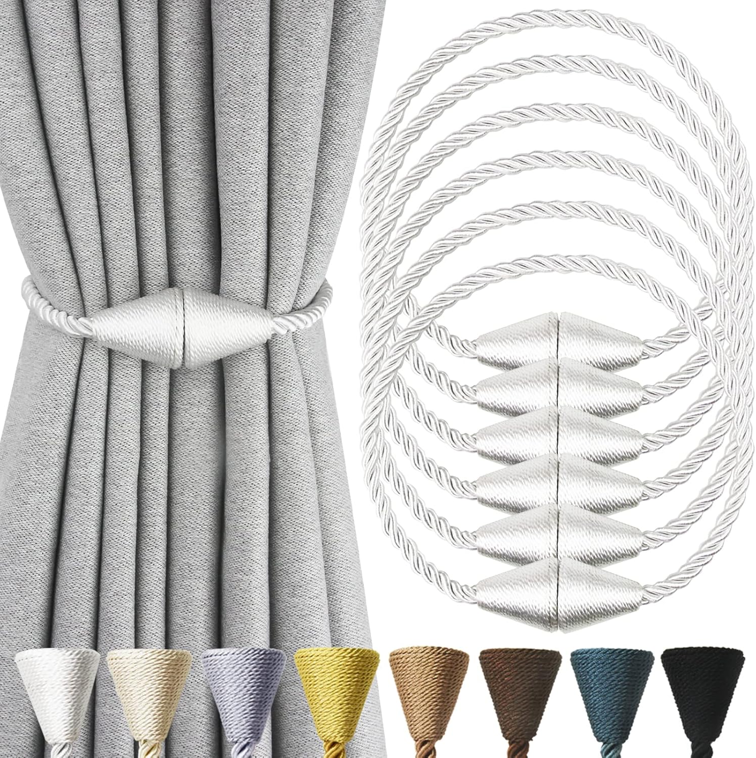 6 Pack Magnetic Curtain Tiebacks Rope Modern Handmade Curtain Tie Backs Decorative Drapes Weave