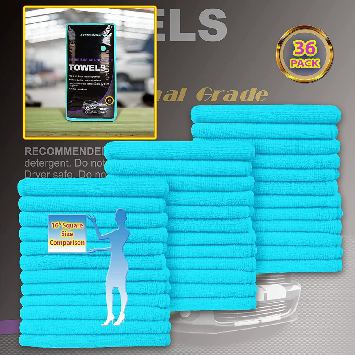 Large Microfiber Cleaning Towels, 36-Pack, Ultra Soft Plush Washcloth Rag, Professional Grade