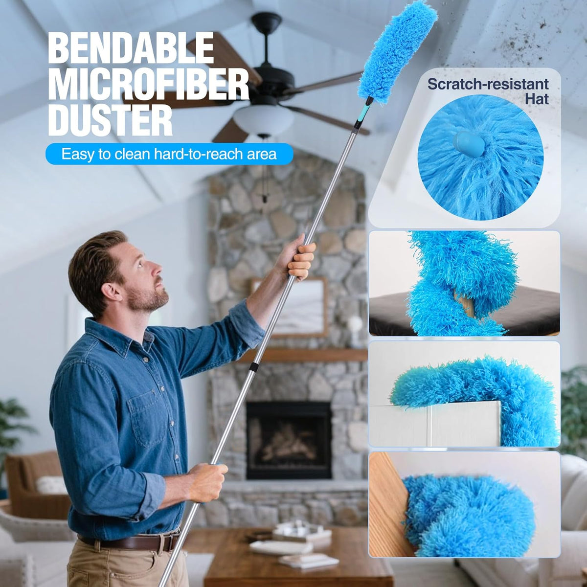 Lineslife Cobweb Duster,Washable Cleaning Duster Kit with Flexible Microfiber Duster Head, 1 *