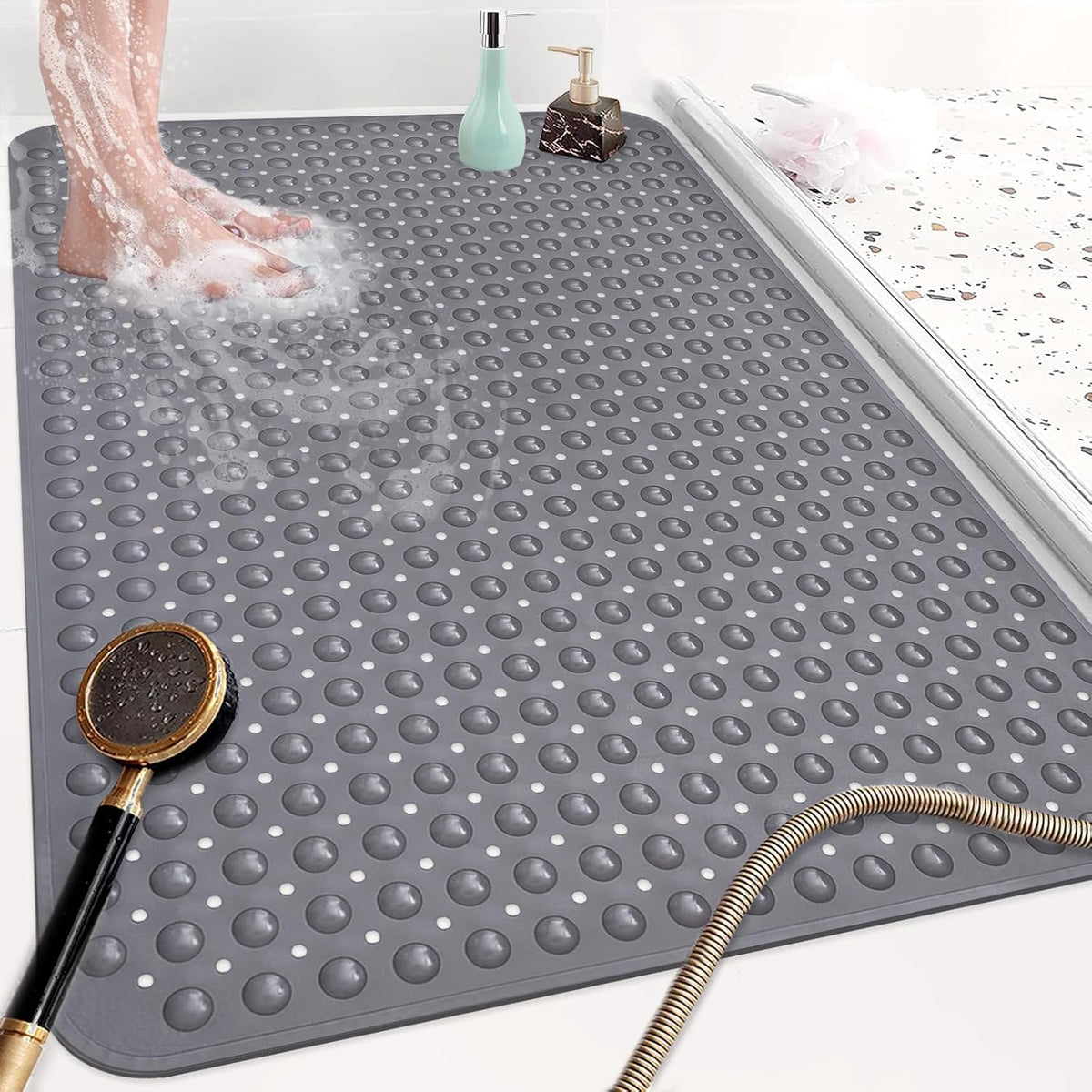 Shower Mat Non Slip: 47.2 x 31.5 Inch Extra Large TPE Shower Mats for Inside Shower - Anti Slip