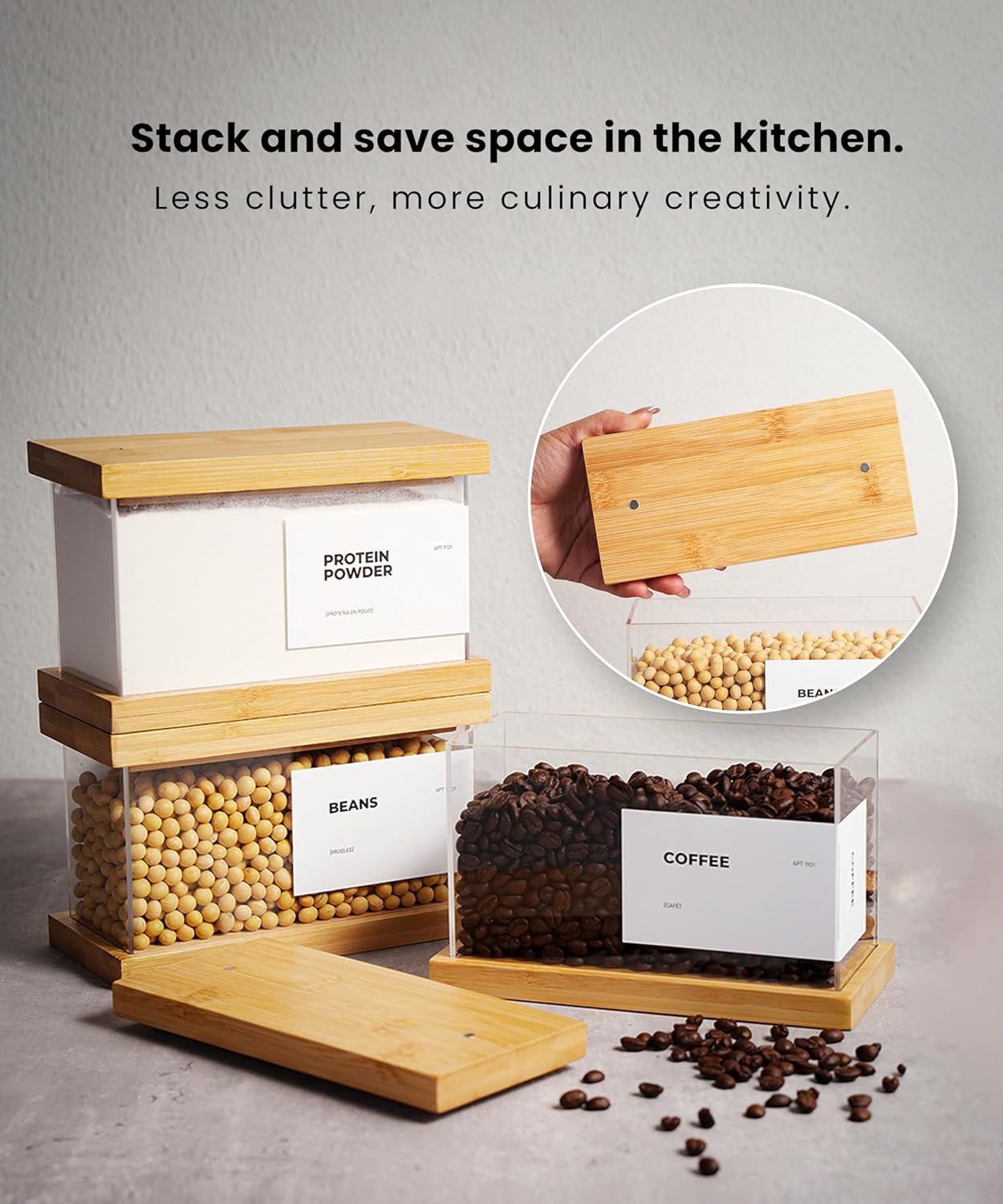APT 1101 Bamboo Food Dispenser | Kitchen Organizers and Storage | Airtight Pantry Organizers and