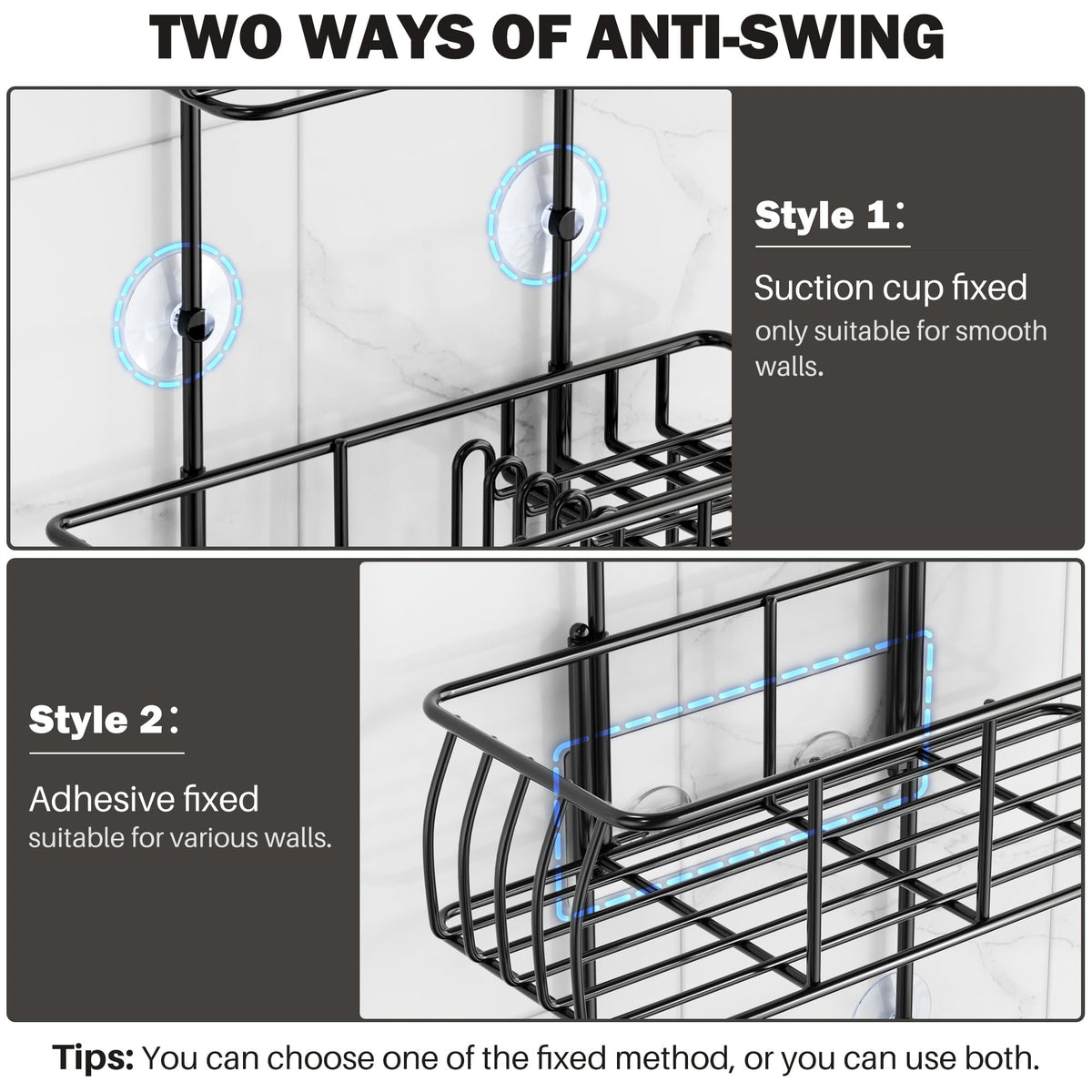 Epicano Shower Caddy Hanging,Large Capacity Shower Organizer,Black