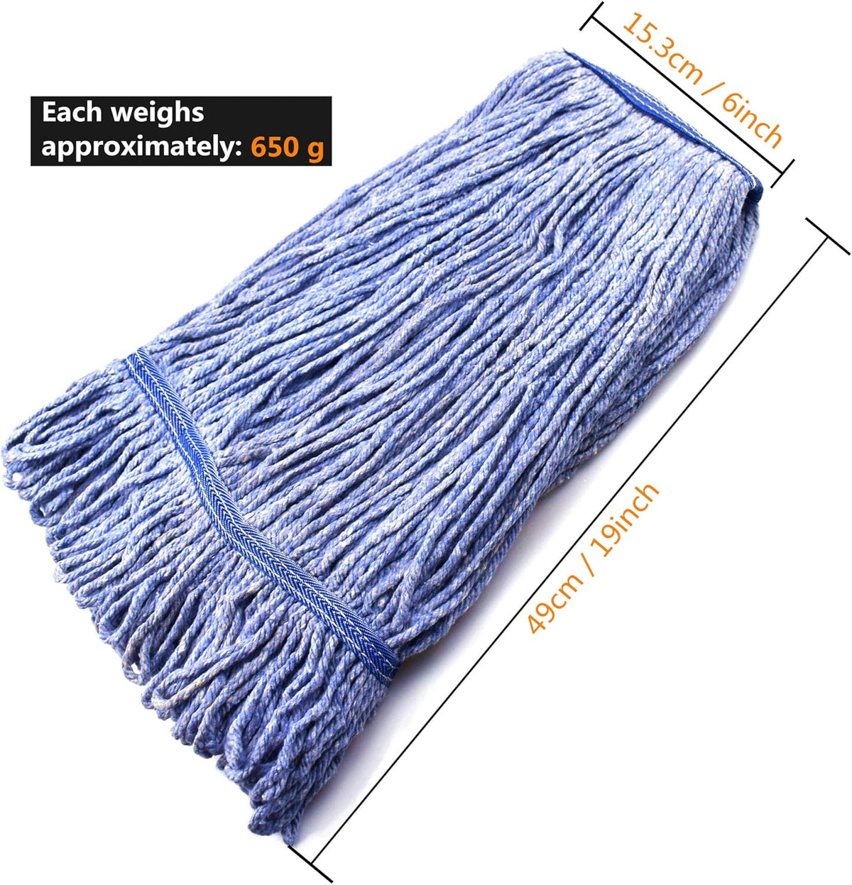 String Mop Heads Replacement Heavy Duty Commercial Grade Blue Cotton Looped End Wet Industrial
