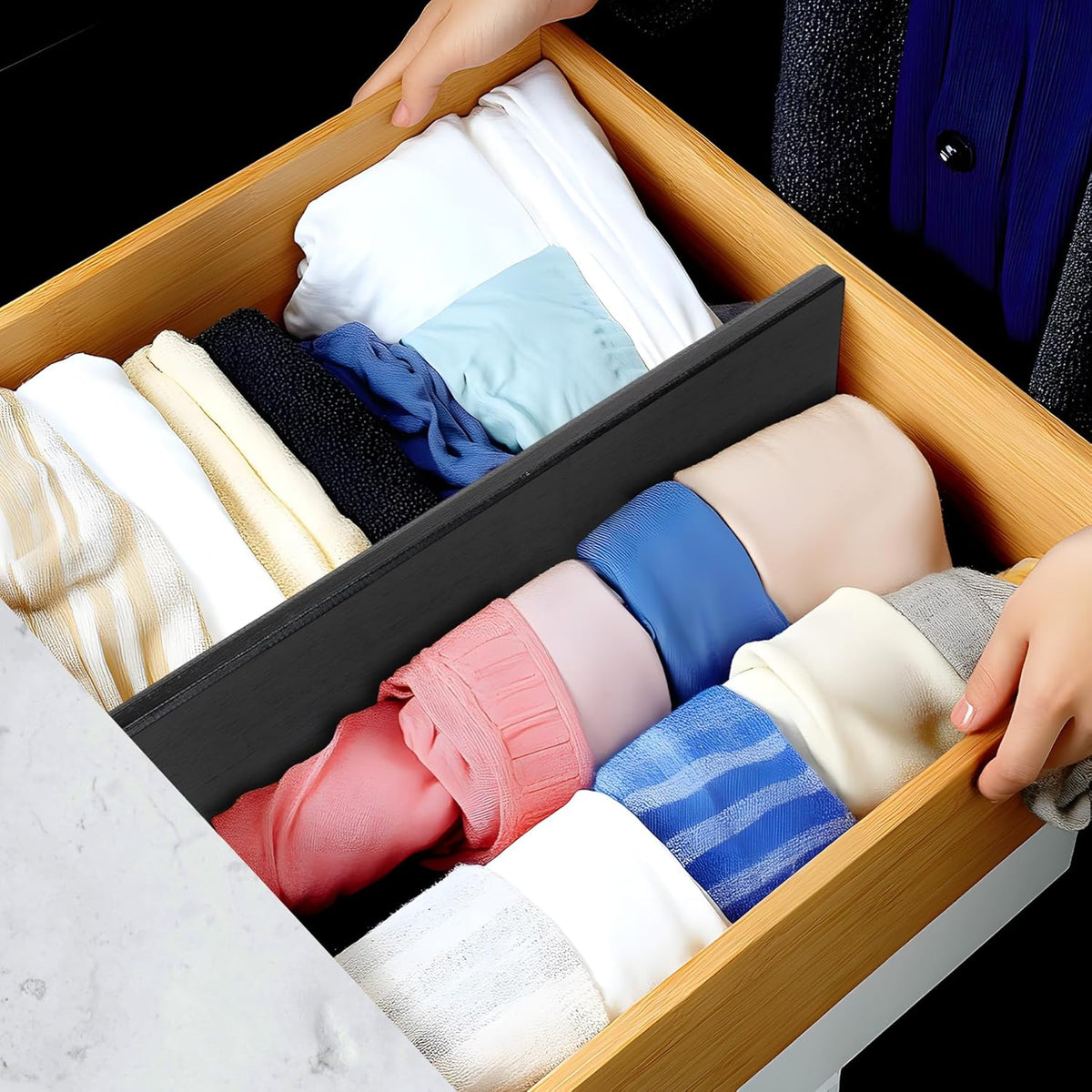 Utoplike Bamboo Drawer Dividers Large, 4'' High Adjustable Kitchen Drawers Organizers for Clothing