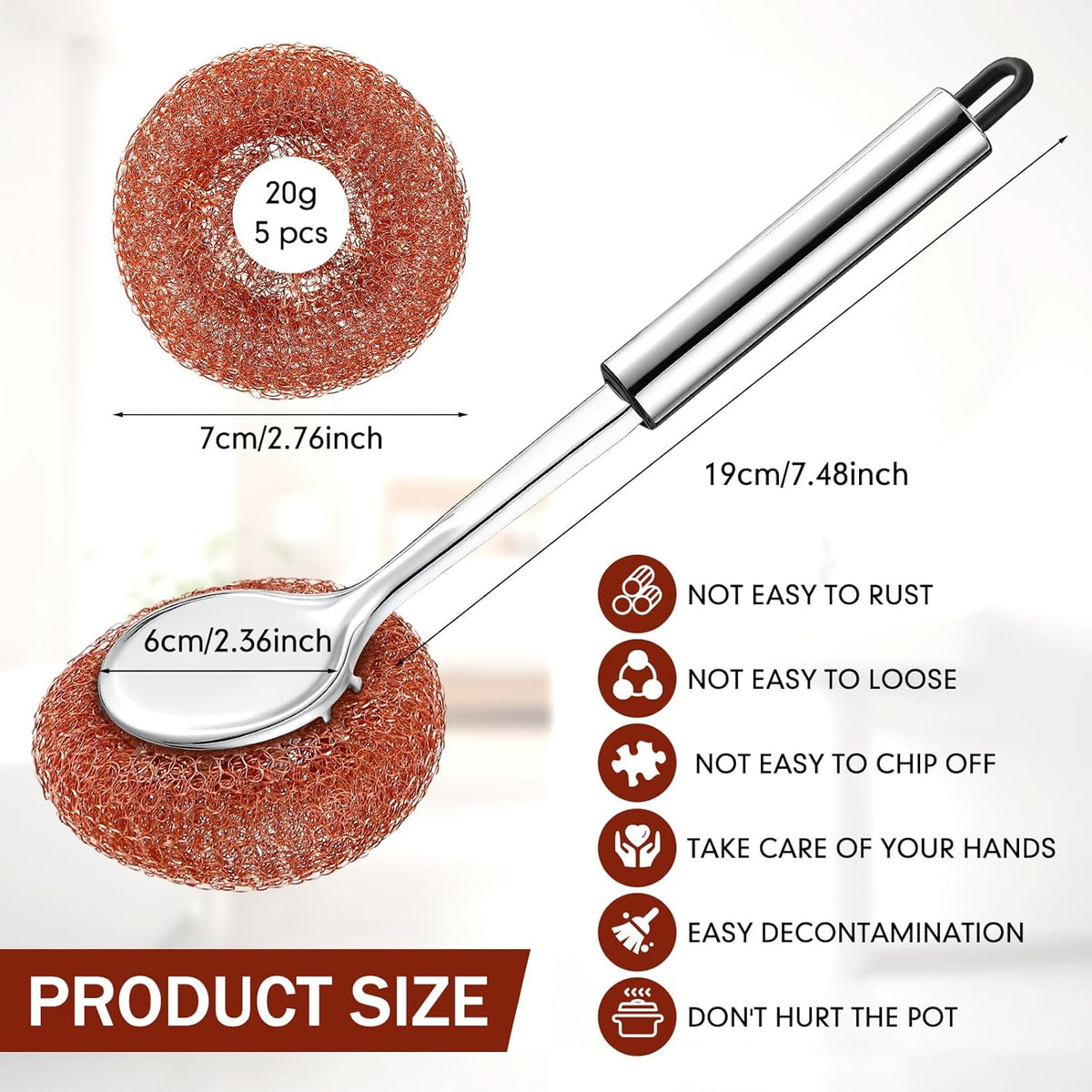 5 Pcs Copper Coated Scourers Copper Scrubbing Pads Scouring Pads 1 PC Steel Wool Scrubber Dish