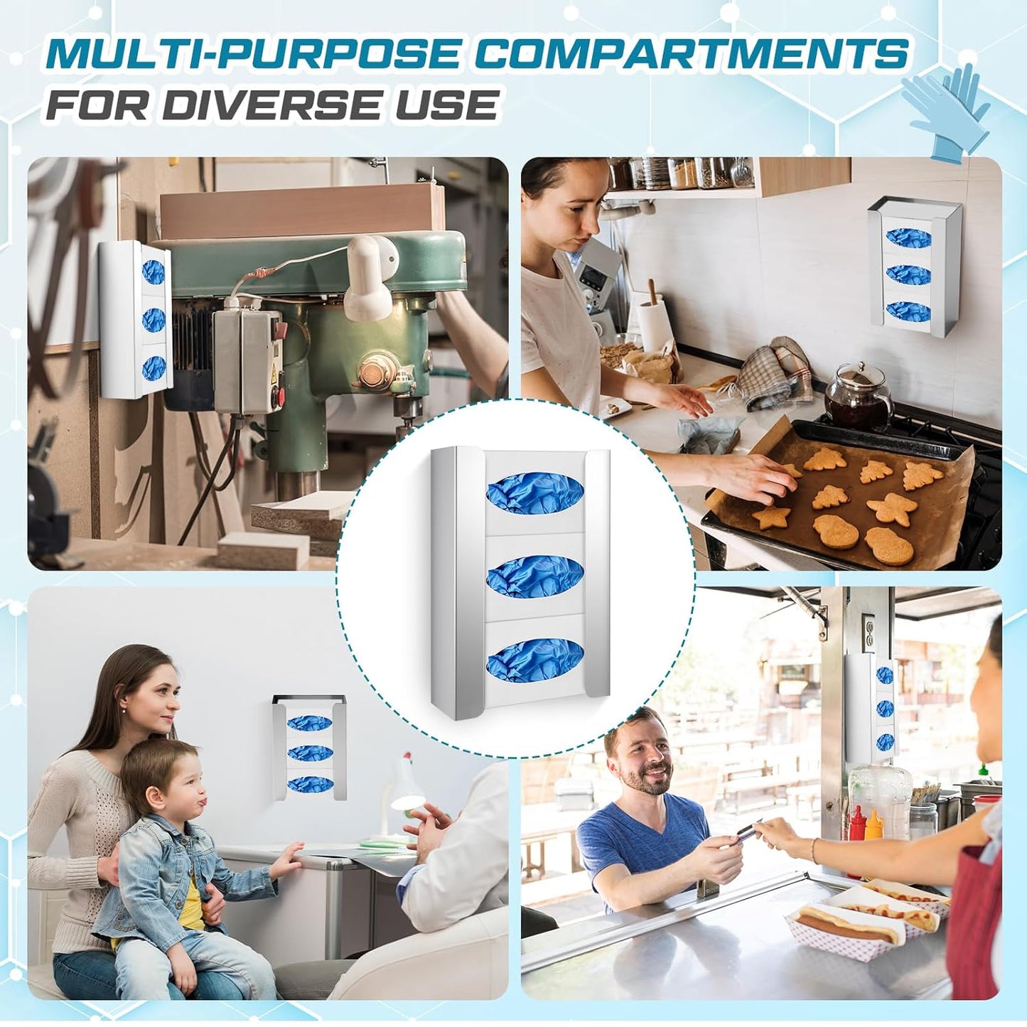 Blulu 2 Pack Glove Box Holder/Dispenser Stainless Steel Triple Wall Mounted Glove Box Organizer