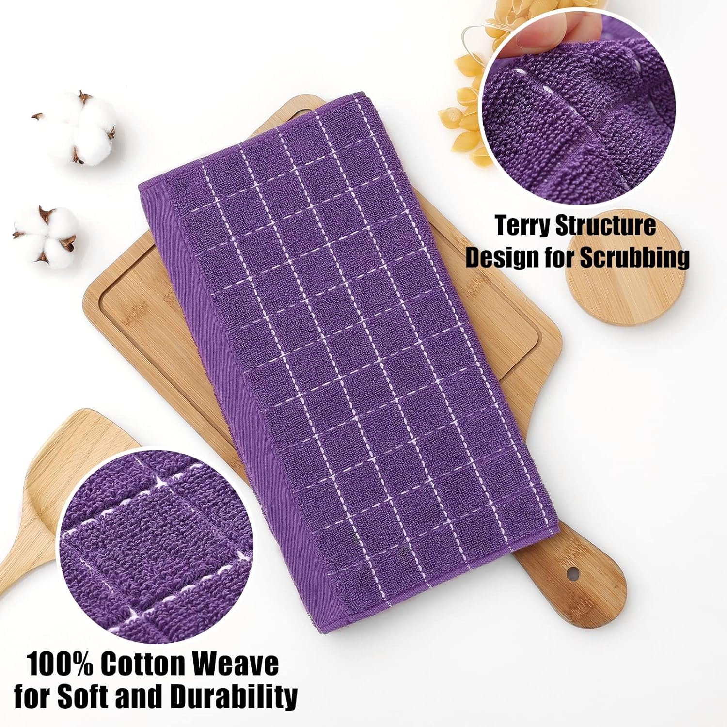 Homaxy 100% Cotton Terry Kitchen Dish Cloths, Ultra Soft and Absorbent Dish Towels for Kitchen