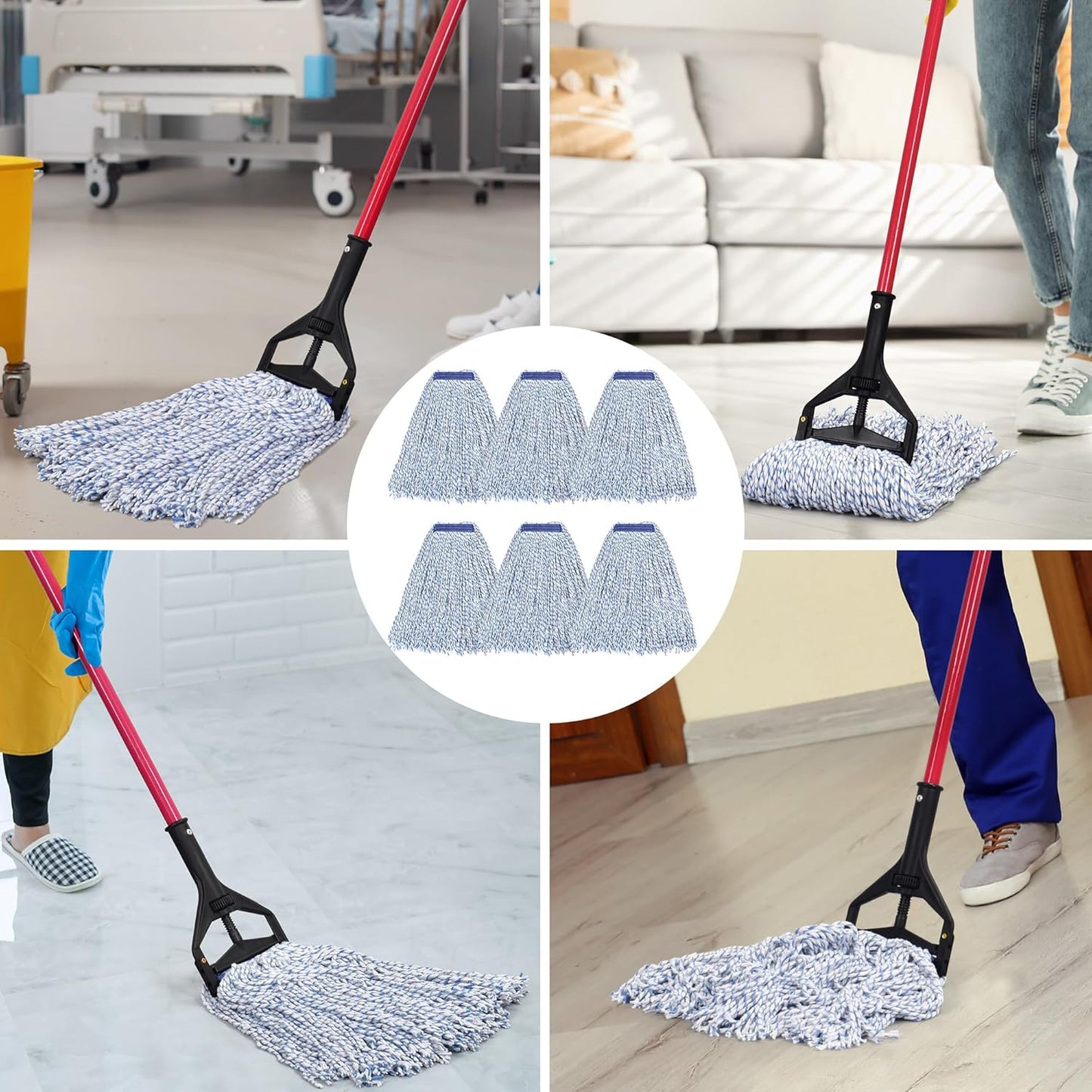 MATTHEW CLEANING Looped-Open Cotton Wet Mop 1.25'' Universal Headband Heavy Duty Commercial Mop