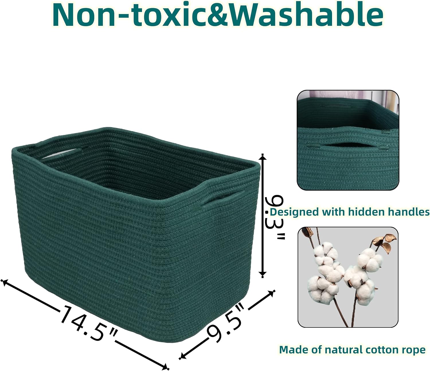 Cotton Rope storage Basket Bins14.5X9.5X9.3“ Basket for Organizing Shelves Rectangle Decorative