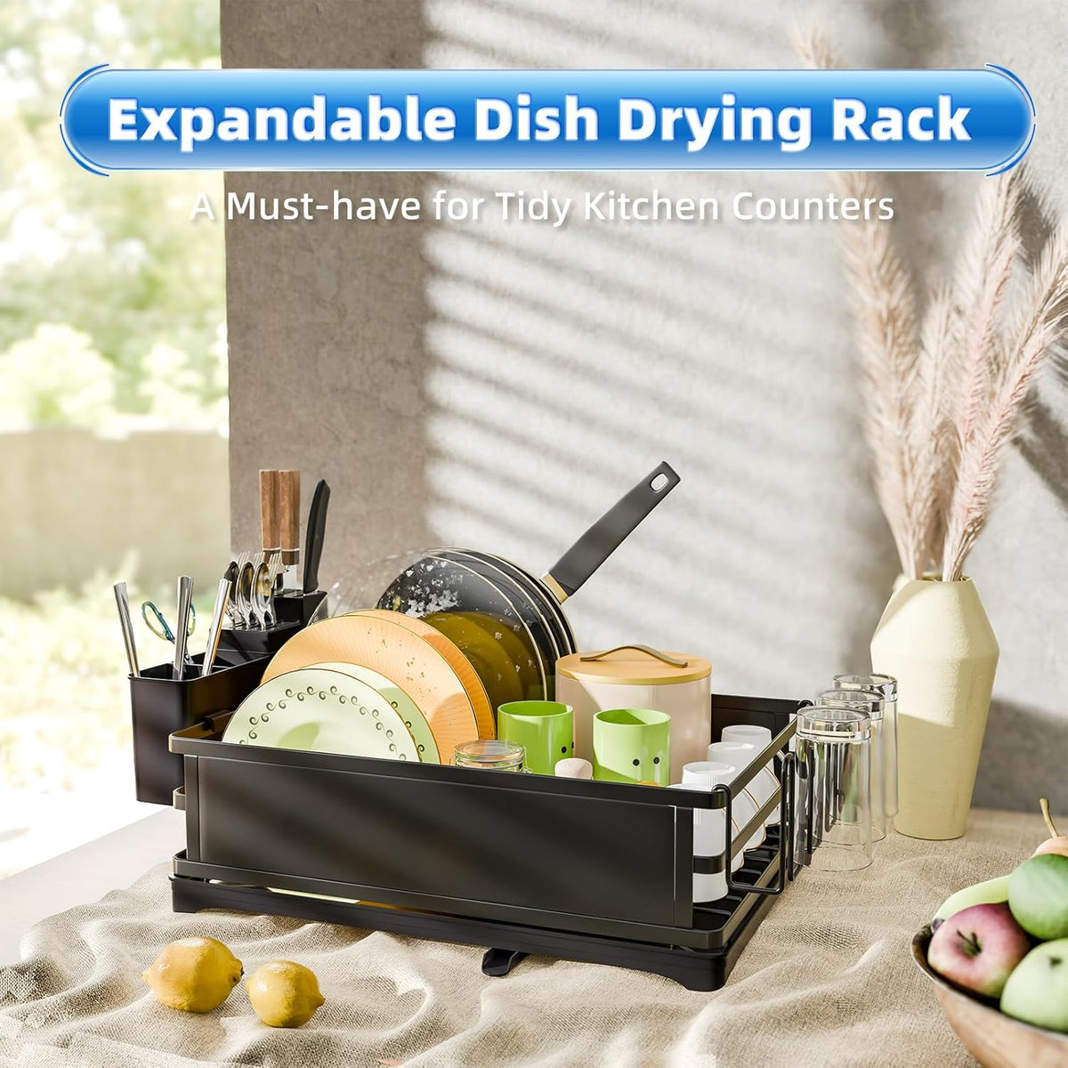 Simple Trending Dish Rack, Steel Dish Drying Rack for Kitchen Counter, Dish Drainer with Cutlery