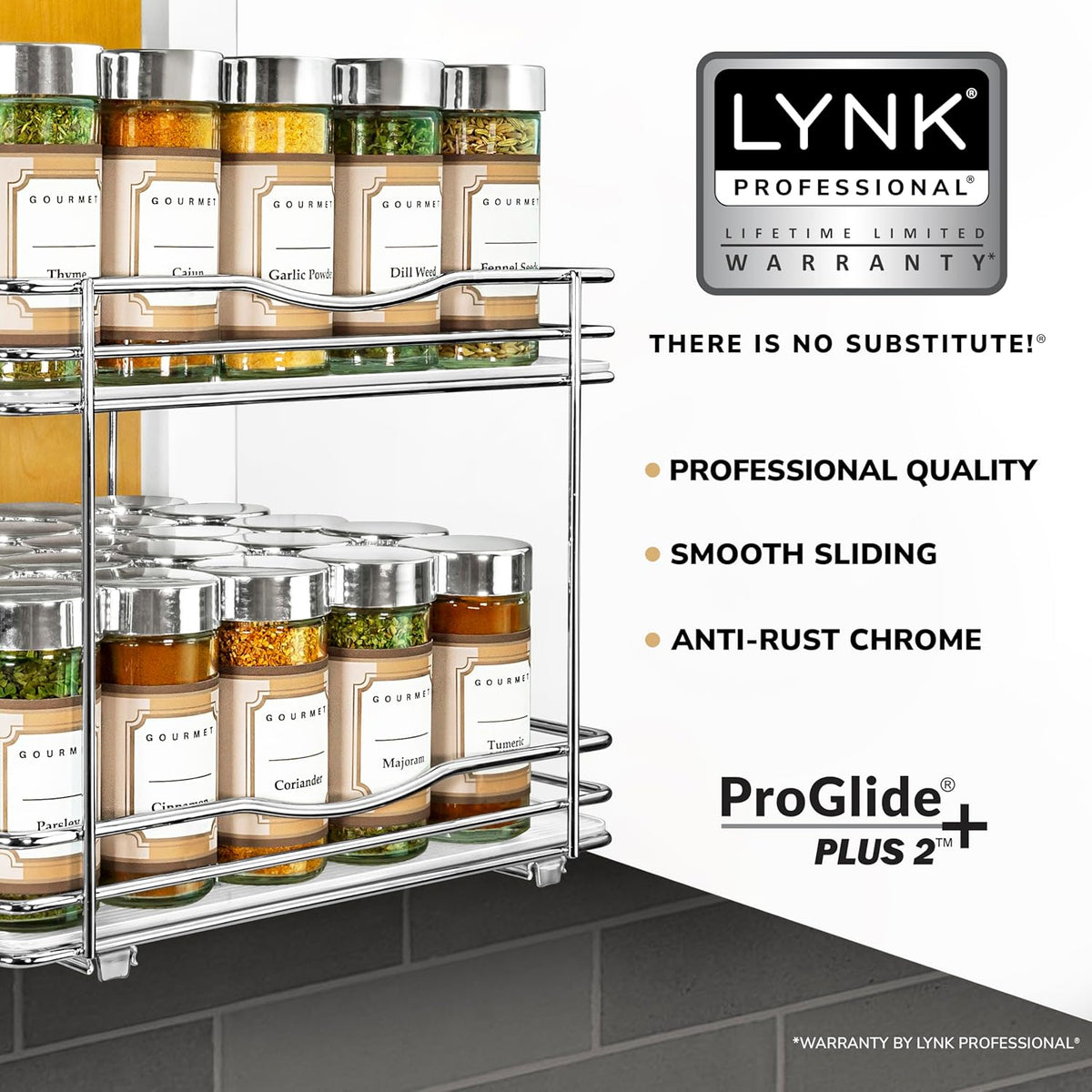 LYNK PROFESSIONAL® Pull Out Spice Rack Organizer for Inside Kitchen Cabinets - 10-1/4 inch Wide