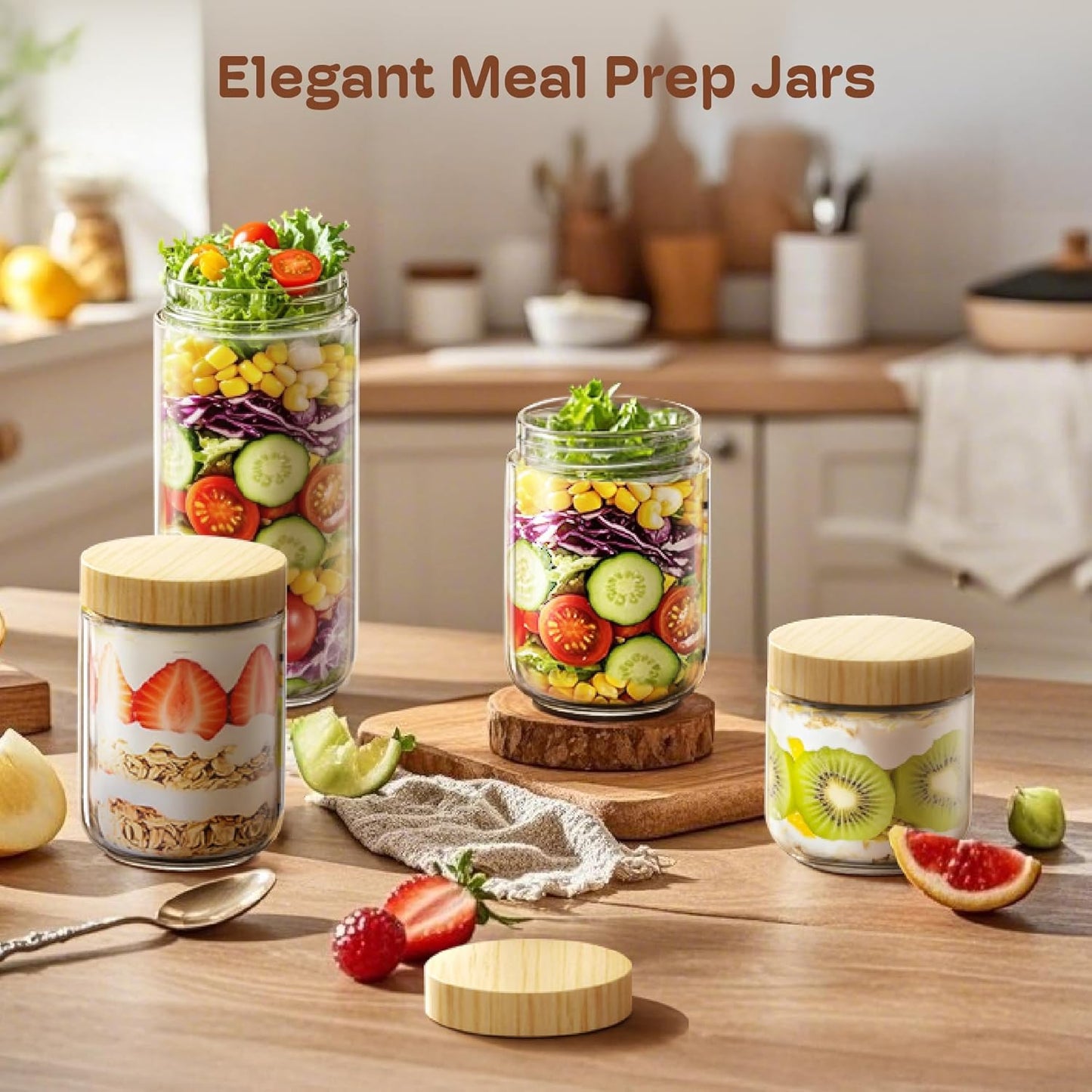 2 pack 24oz Overnight Oats Containers with Bamboo Lids, Glass Jars with Airtight Lids for Meal