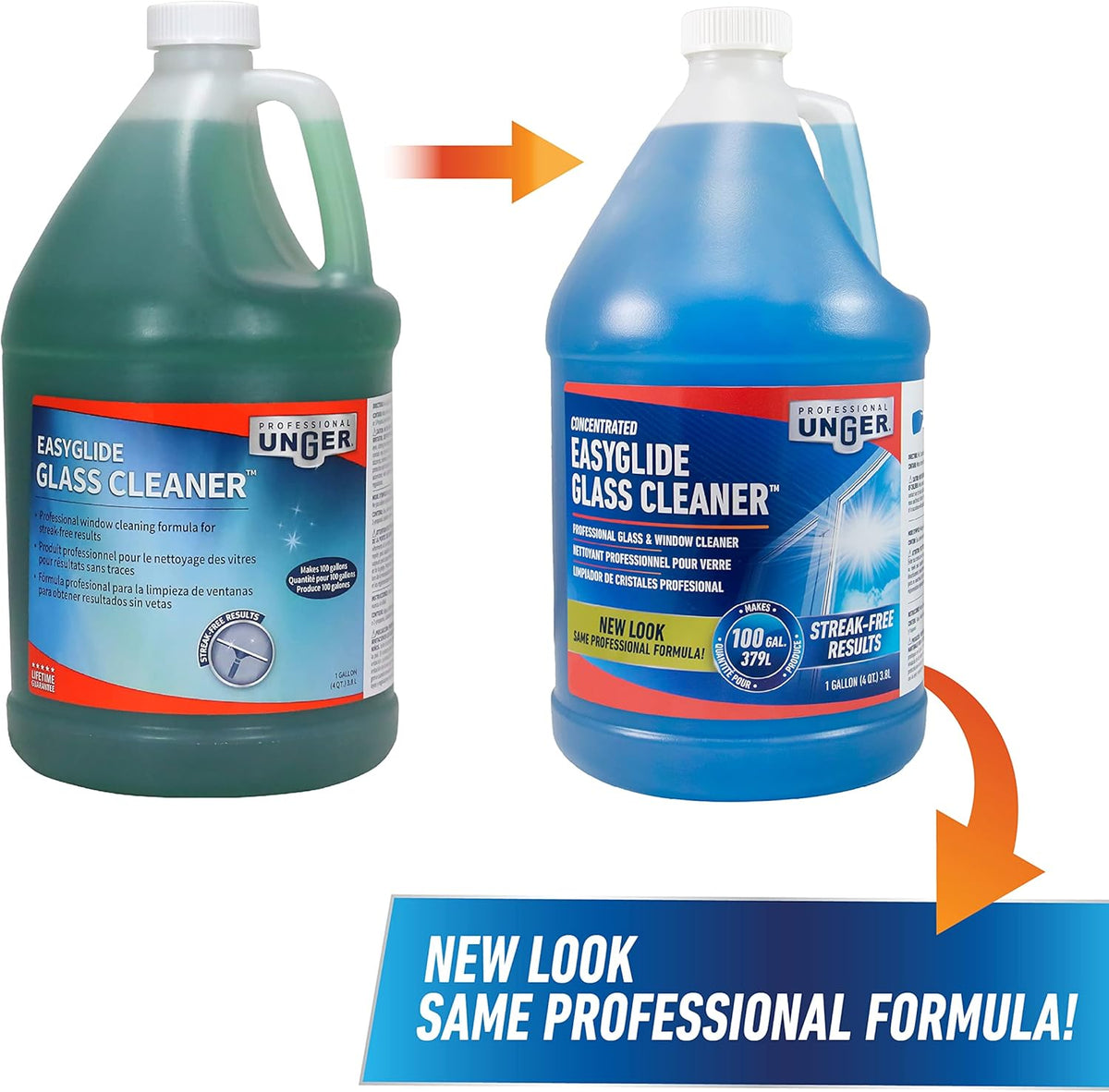 Unger Professional Streak-Free EasyGlide Glass Cleaner Concentrate, 1 Gallon, Ammonia-Free, Makes