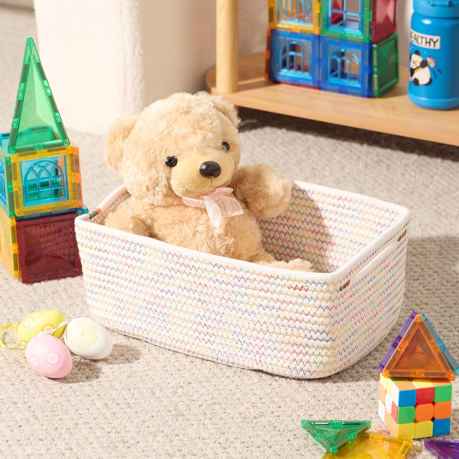 Small Storage Baskets for Organizing | Closet Organizer Bins | Shelf Toy Basket | Woven Rope