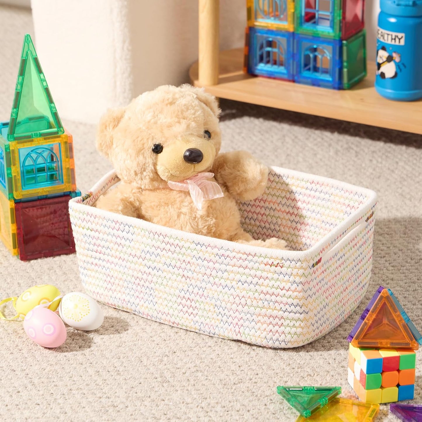 Small Storage Baskets for Organizing | Closet Organizer Bins | Shelf Toy Basket | Woven Rope