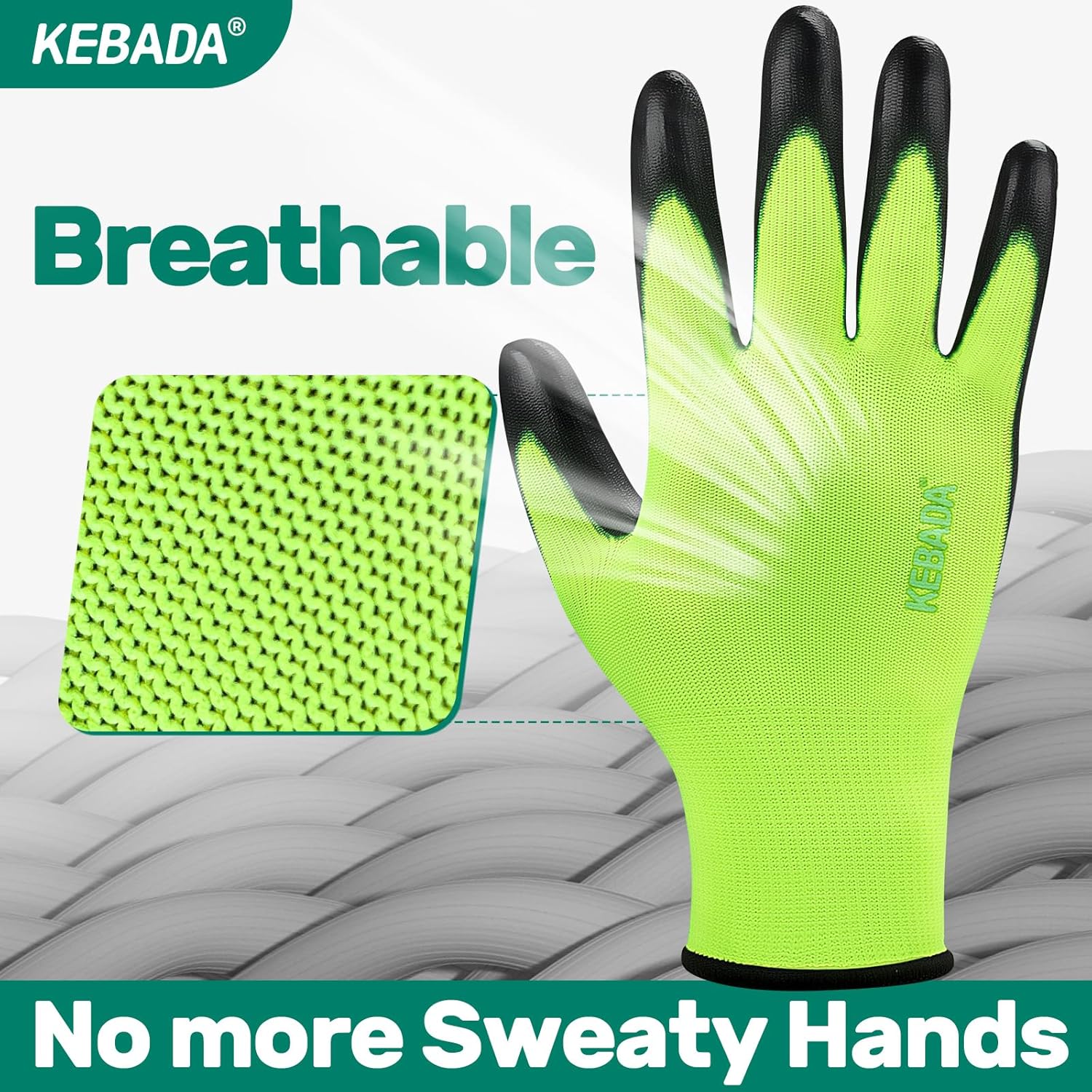 Kebada W1 Work Gloves for Men and Women, PU Coated Safety Gloves with Grip, Touchscreen, Ideal for