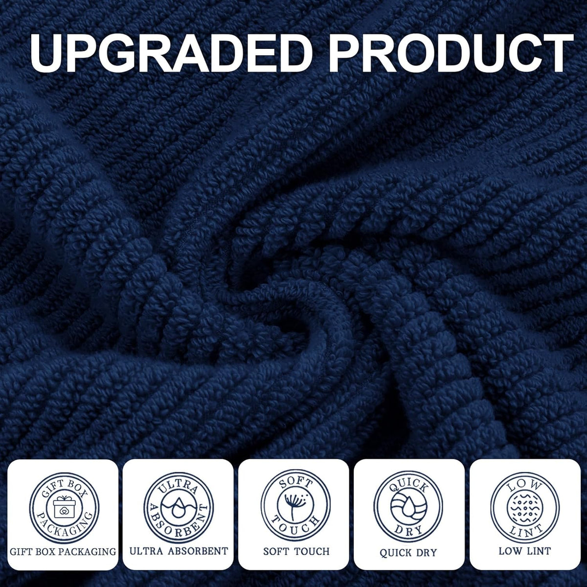Blue Towels Set for Bathroom, Luxury 3 Piece Gift set, 100% Cotton | Quick Dry | Soft | Thick, 1